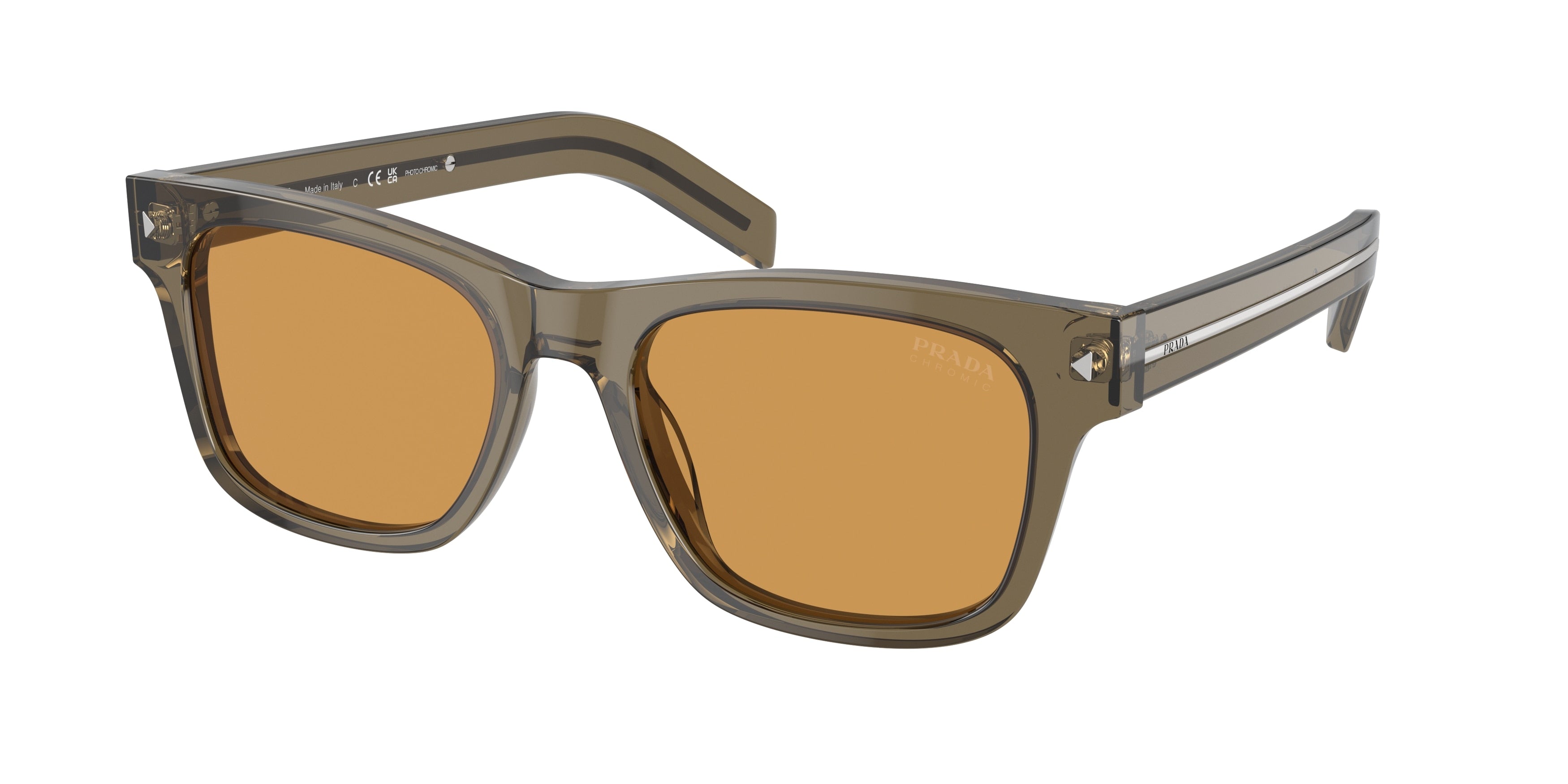 Prada PRA17S Rectangle Sunglasses  18T60F-Transparent Earth 54-150-19 - Color Map Brown