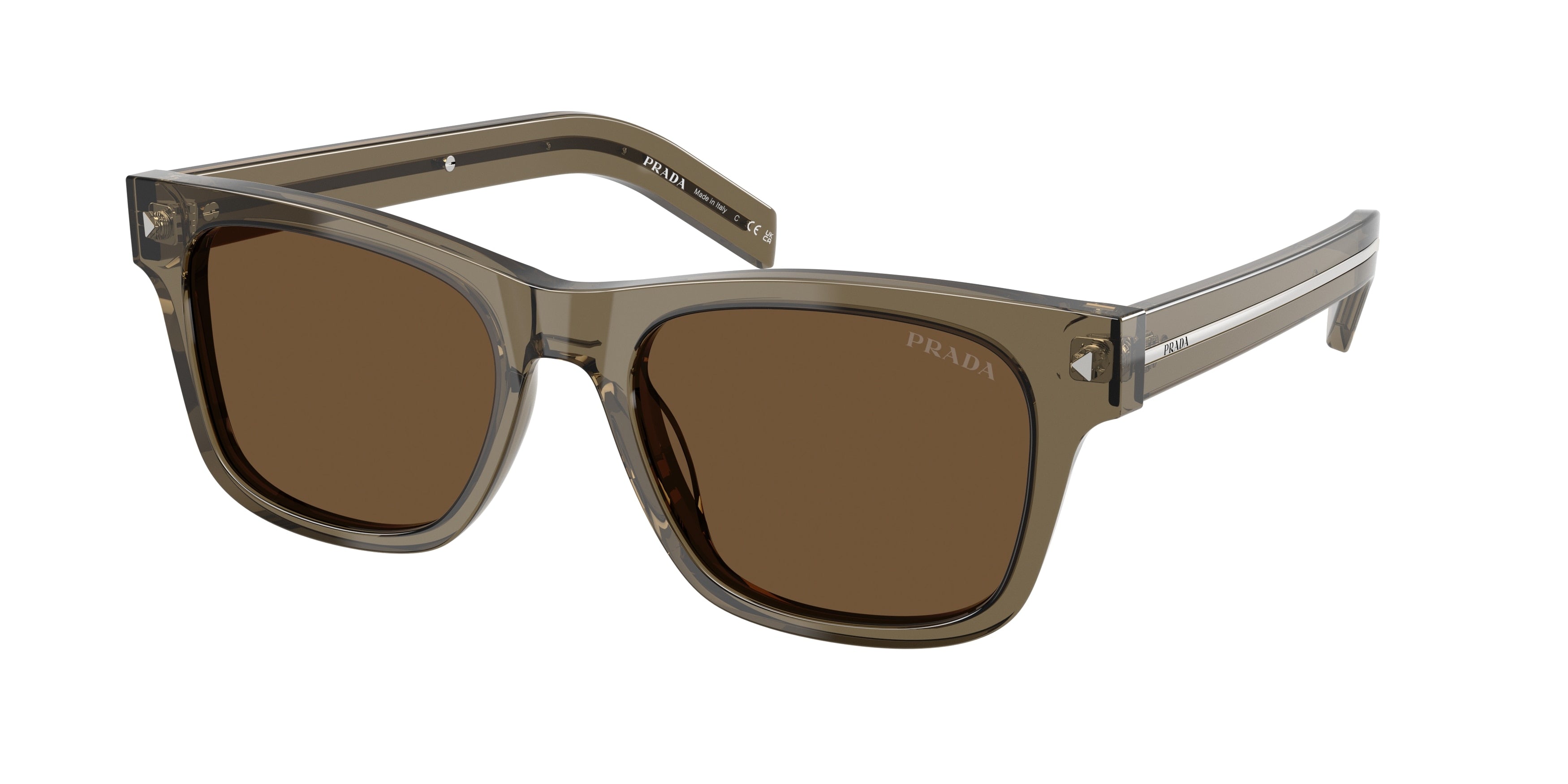 Prada PRA17S Rectangle Sunglasses  18T70F-Transparent Terra 54-150-19 - Color Map Brown