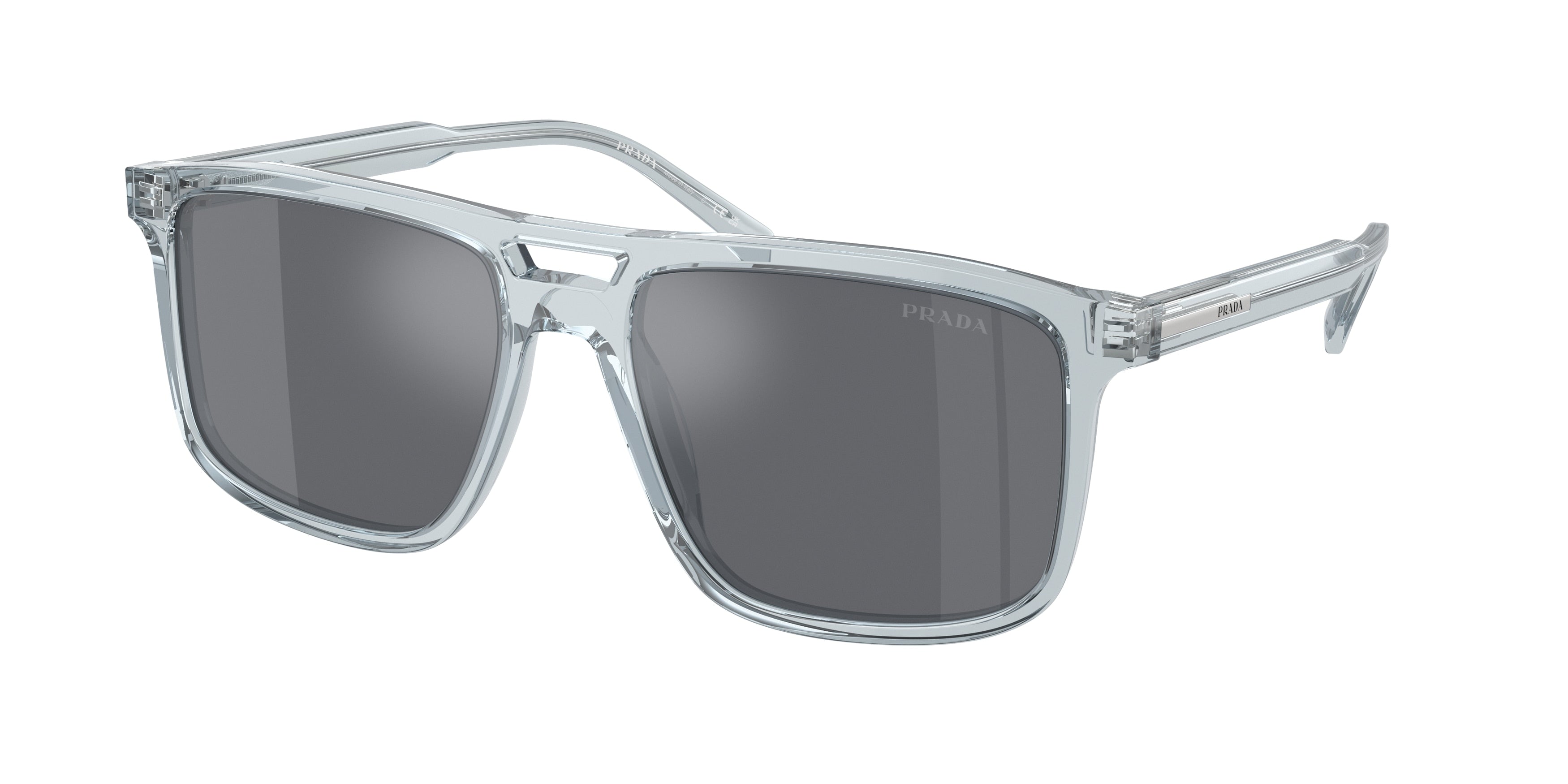Prada PRA22S Rectangle Sunglasses  19T175-Transparent Azure 58-145-18 - Color Map Blue