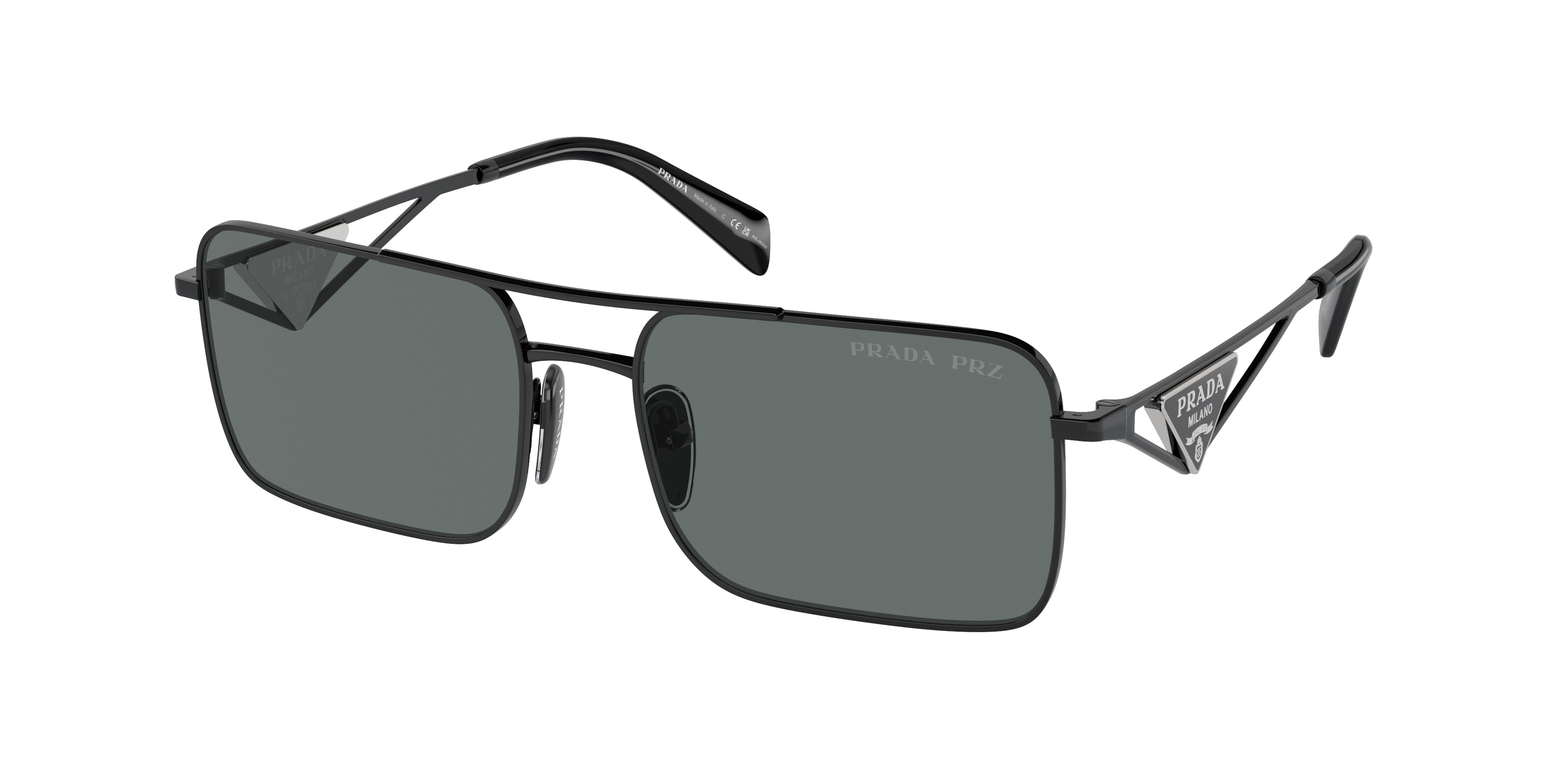 Prada PRA52S Rectangle Sunglasses - 56-140-17 / 1AB5Z1-Black - Polarized