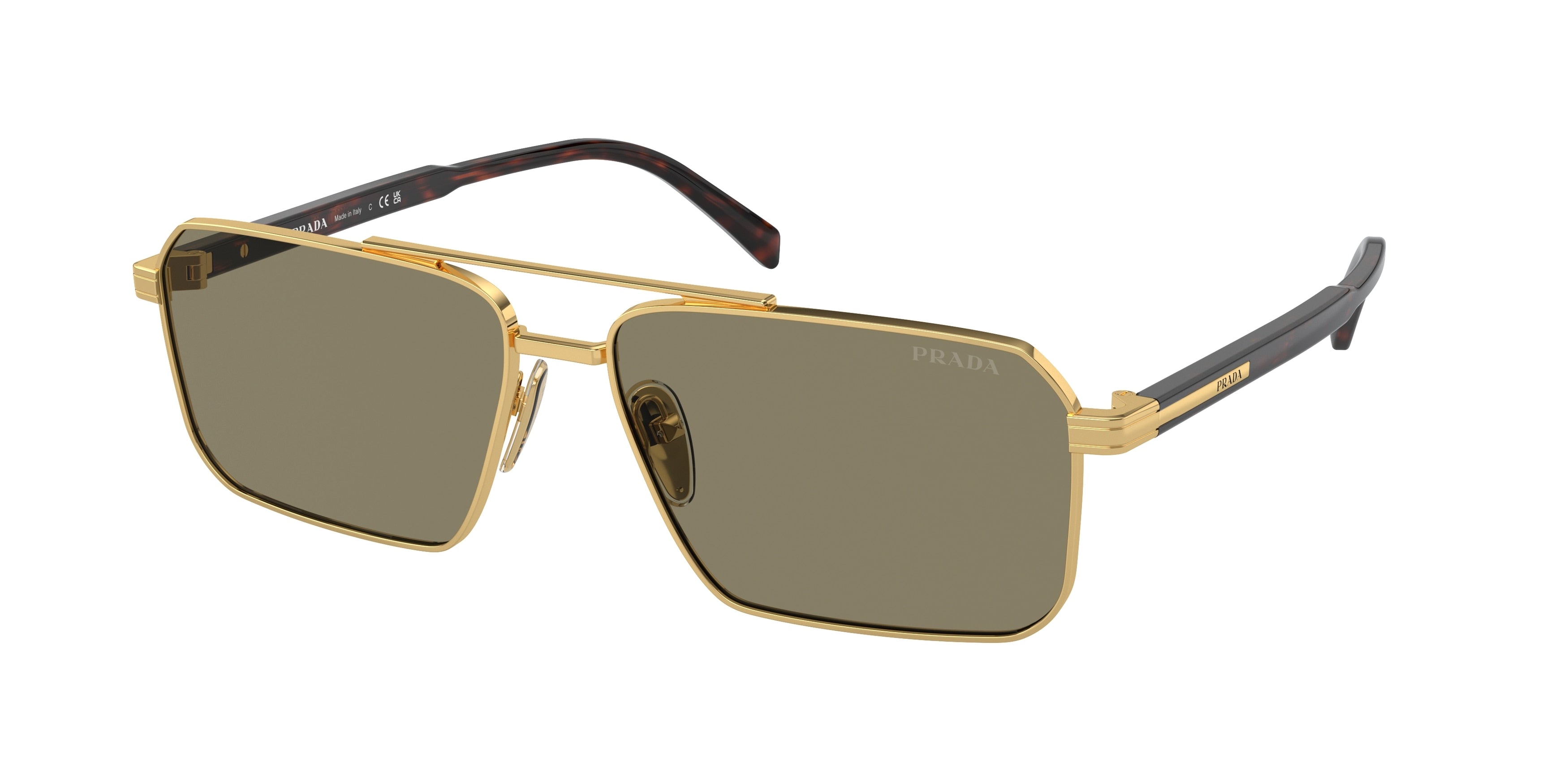Prada PRA57S Rectangle Sunglasses  5AK90F-Gold 58-145-15 - Color Map Gold