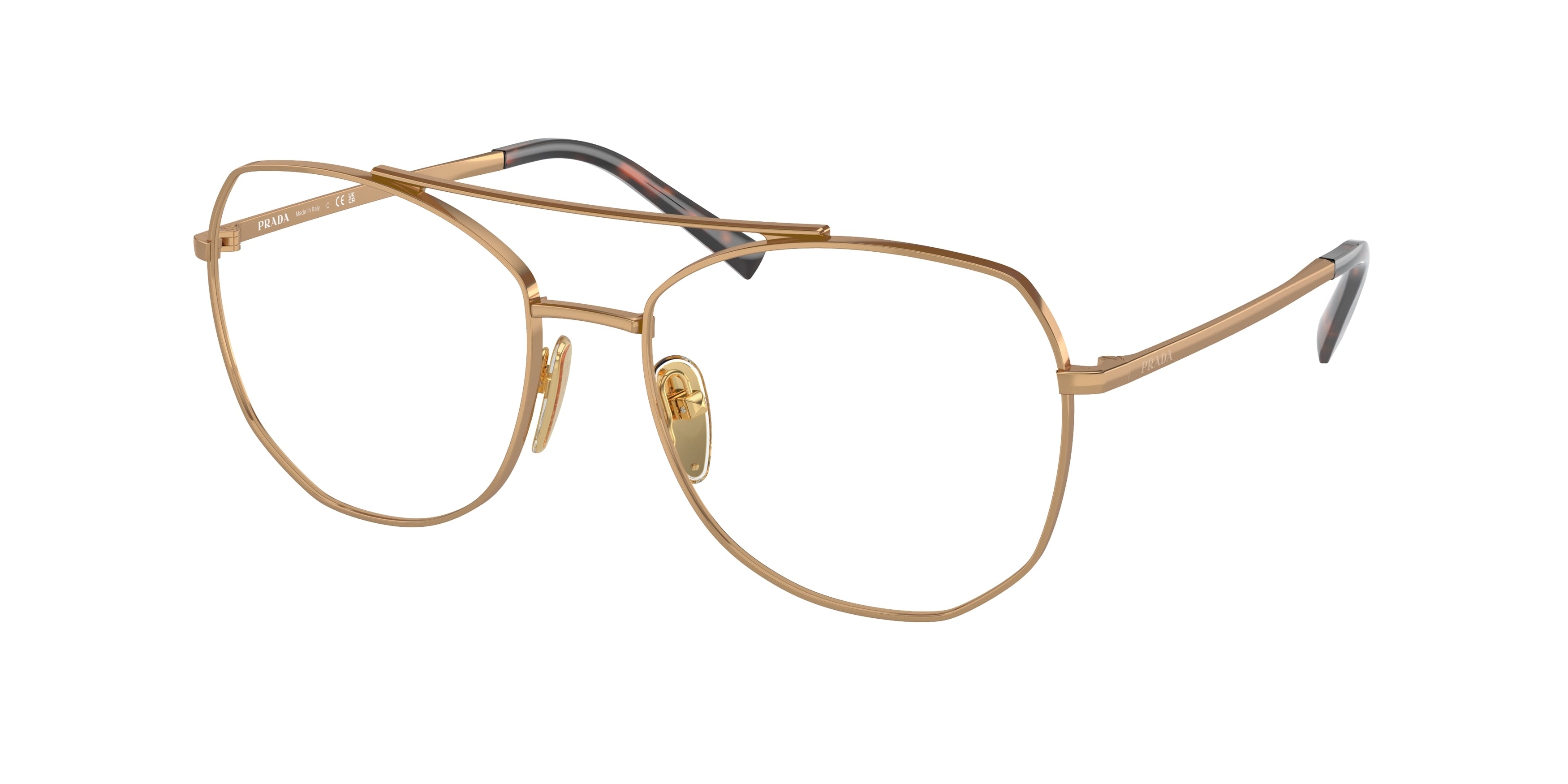 Prada PRA58V Irregular Eyeglasses  7OE1O1-Brass 56-135-17 - Color Map Brown