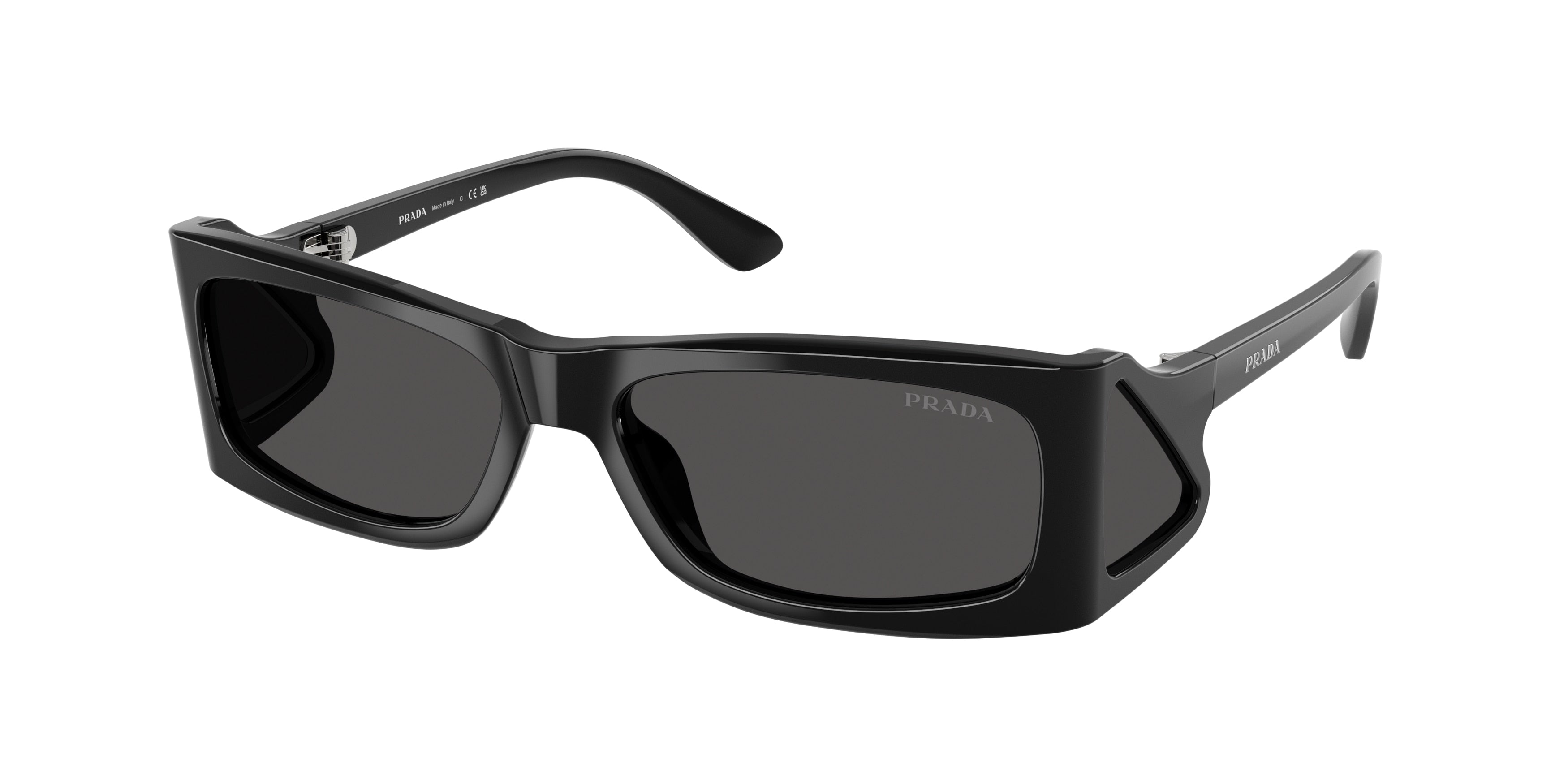 Prada PRB03S Rectangle Sunglasses  1AB5S0-Black 56-120-16 - Color Map Black