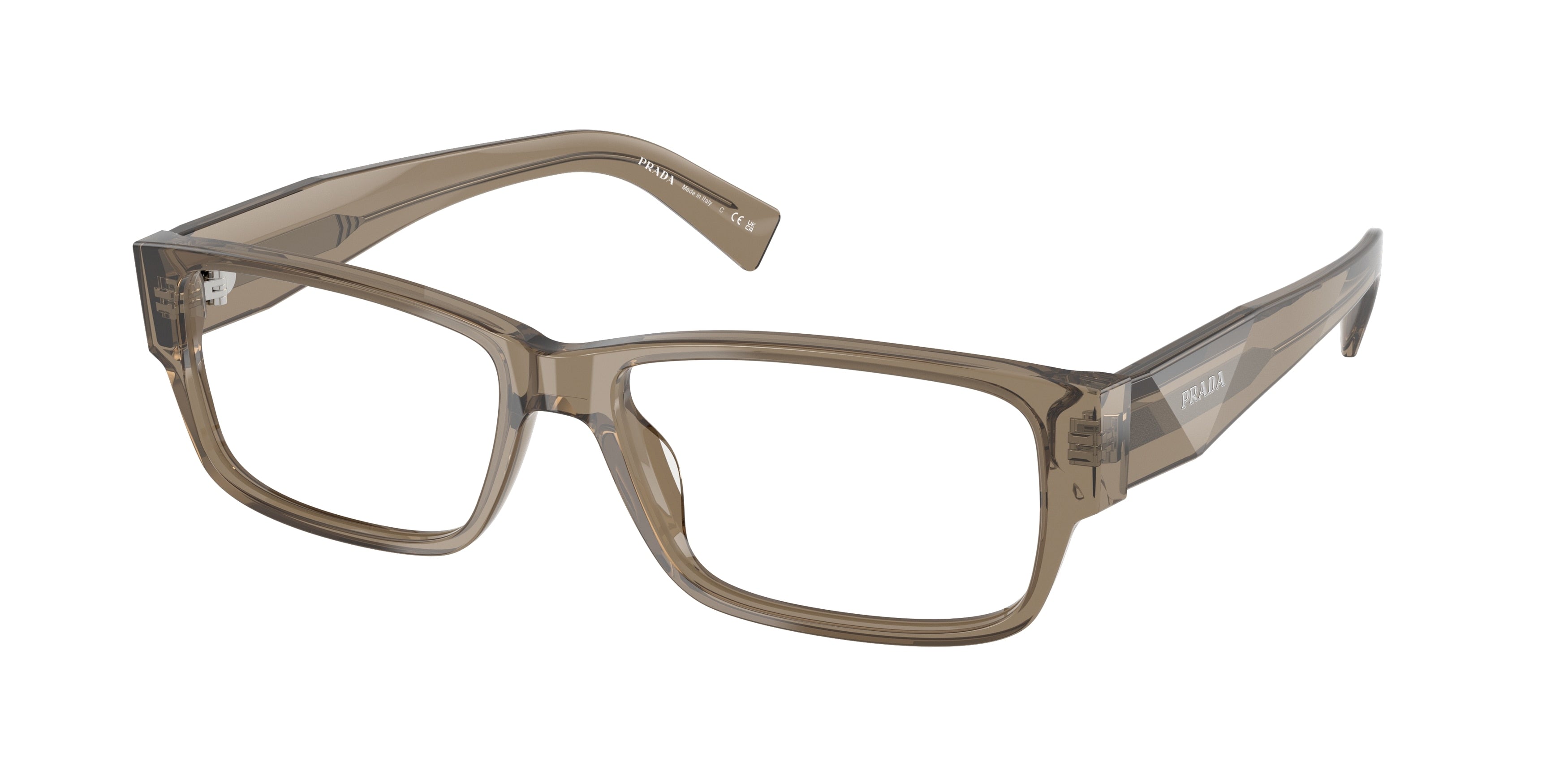 Prada PRB09V Rectangle Eyeglasses  18T1O1-Transparent Terra 57-145-16 - Color Map Brown