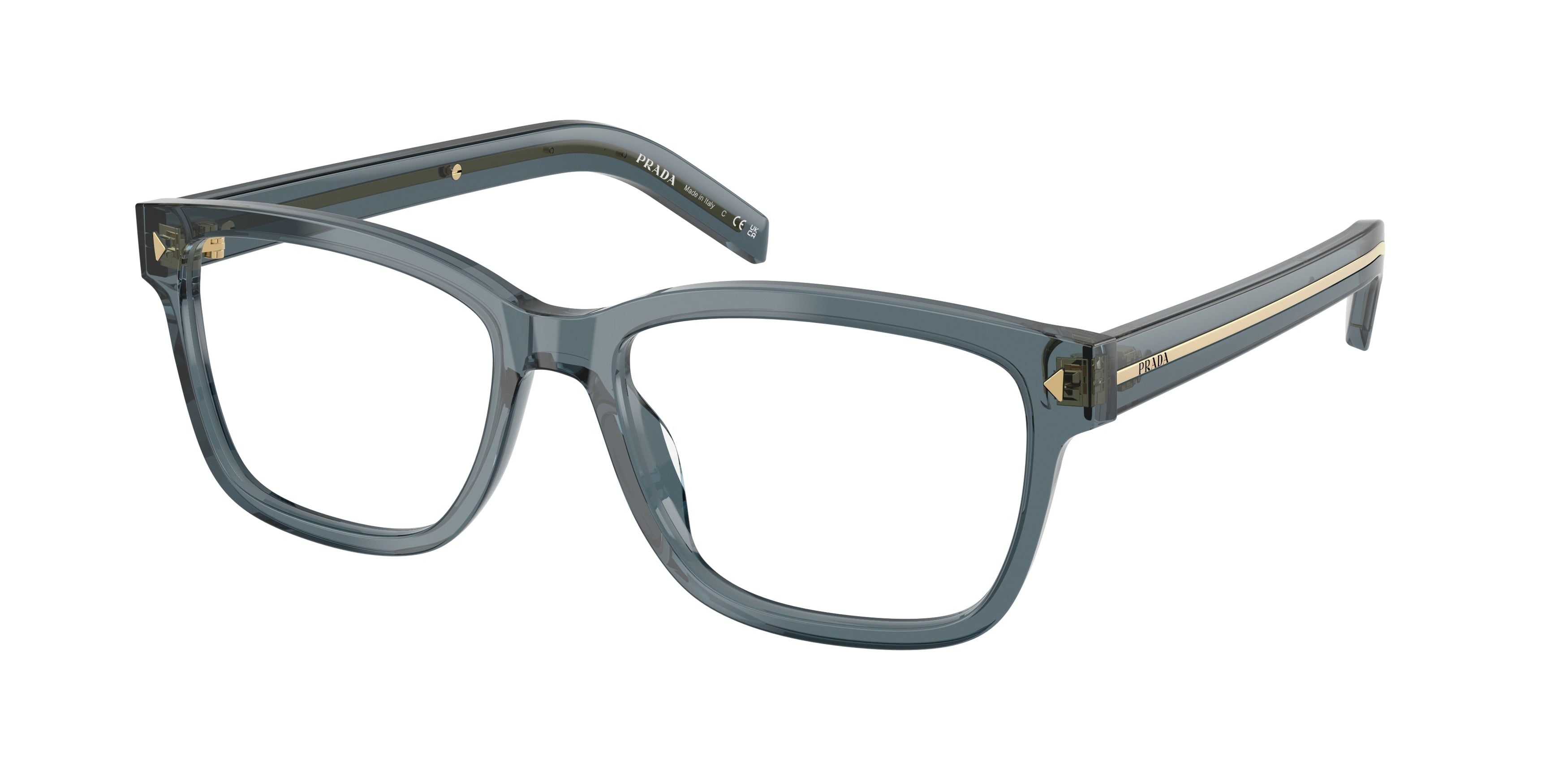 Prada PRB10V Rectangle Eyeglasses  17T1O1-Transparent Ocean 55-150-17 - Color Map Blue