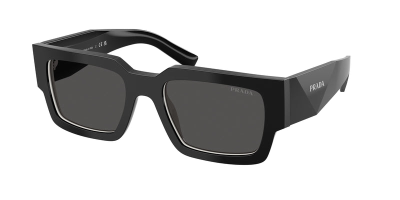 Prada PRB17S Rectangle Sunglasses  16K08Z-Black/Talc 54-145-20 - Color Map Black
