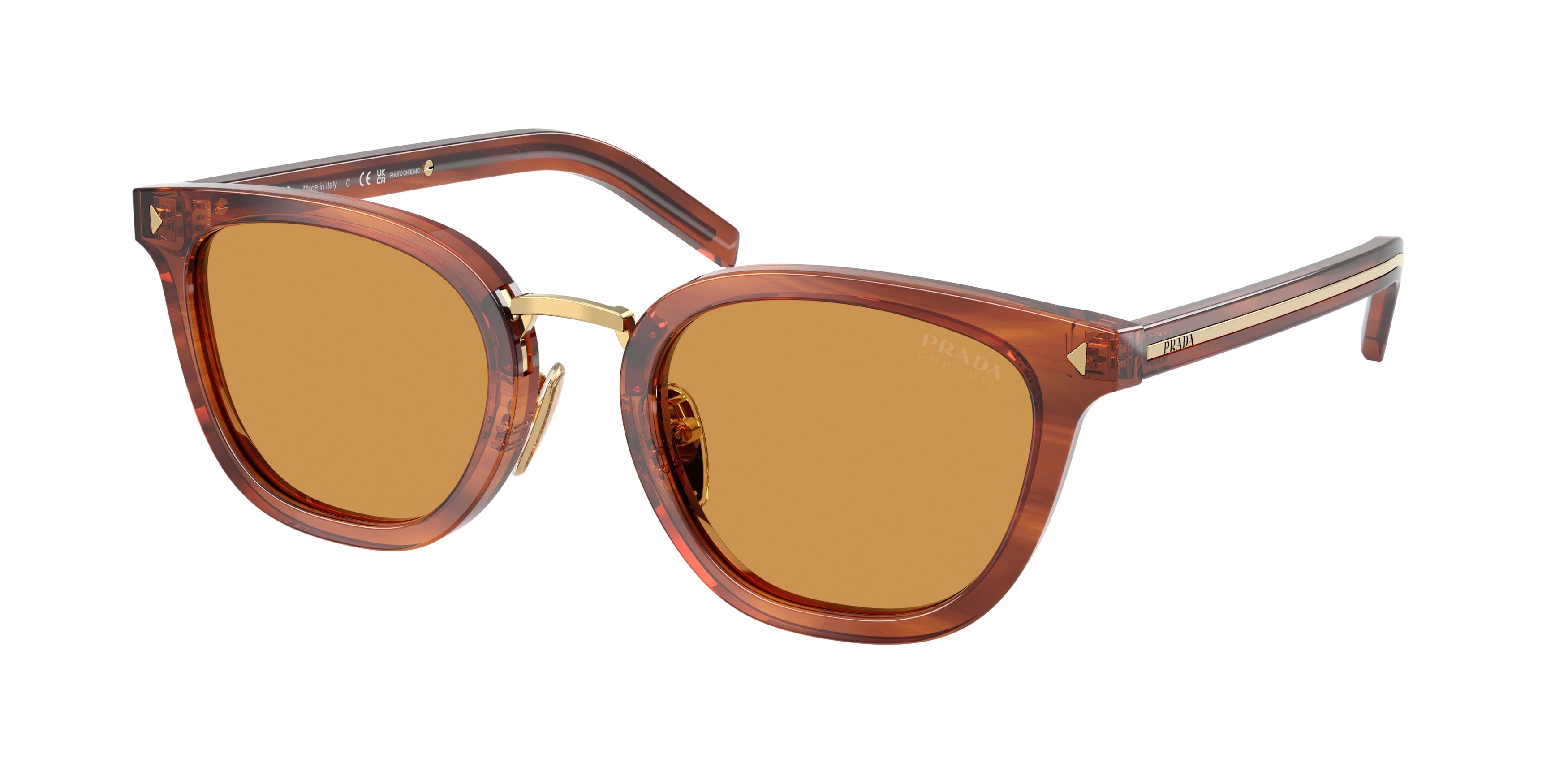 Prada PRC01SD Cat Eye Sunglasses for Men — Polarized - 52-145-23 / 27F60F-Havana Cognac
