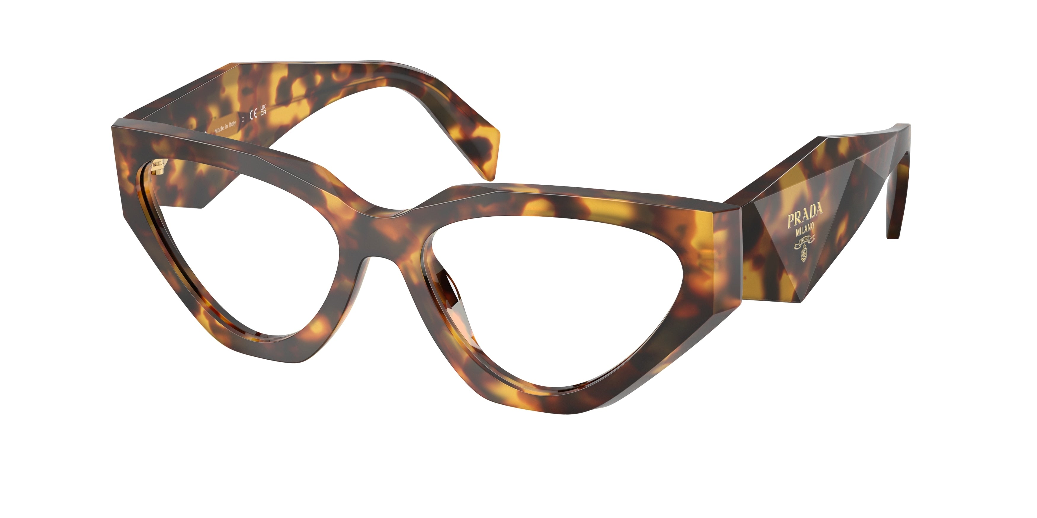 Prada PRC07V Irregular Eyeglasses for Women — Free Shipping - 54-145-17 / 14L1O1-Honey Tortoise