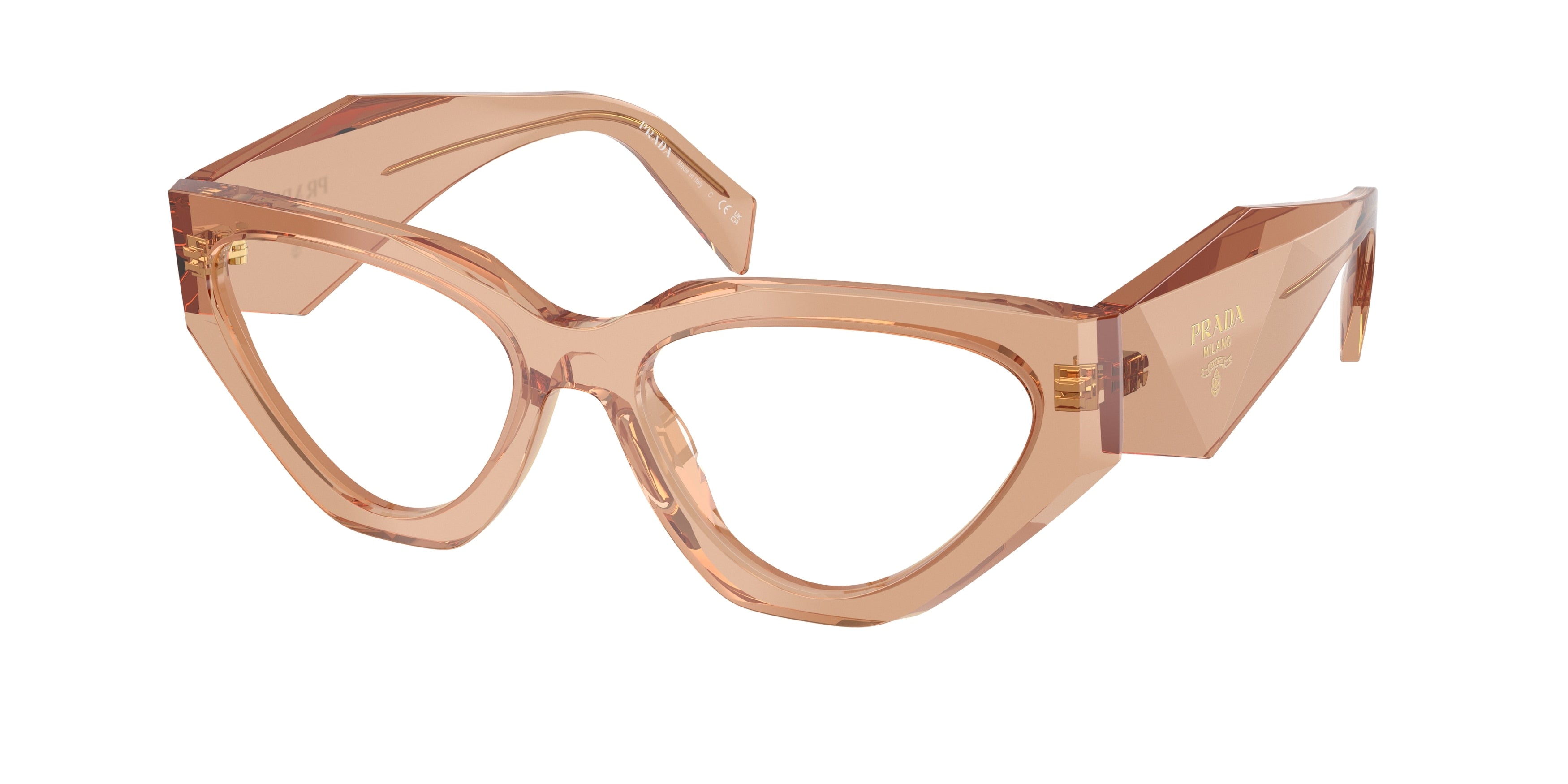 Prada PRC07V Irregular Eyeglasses for Women — Free Shipping - 54-145-17 / 20H1O1-Transparent Chocolate
