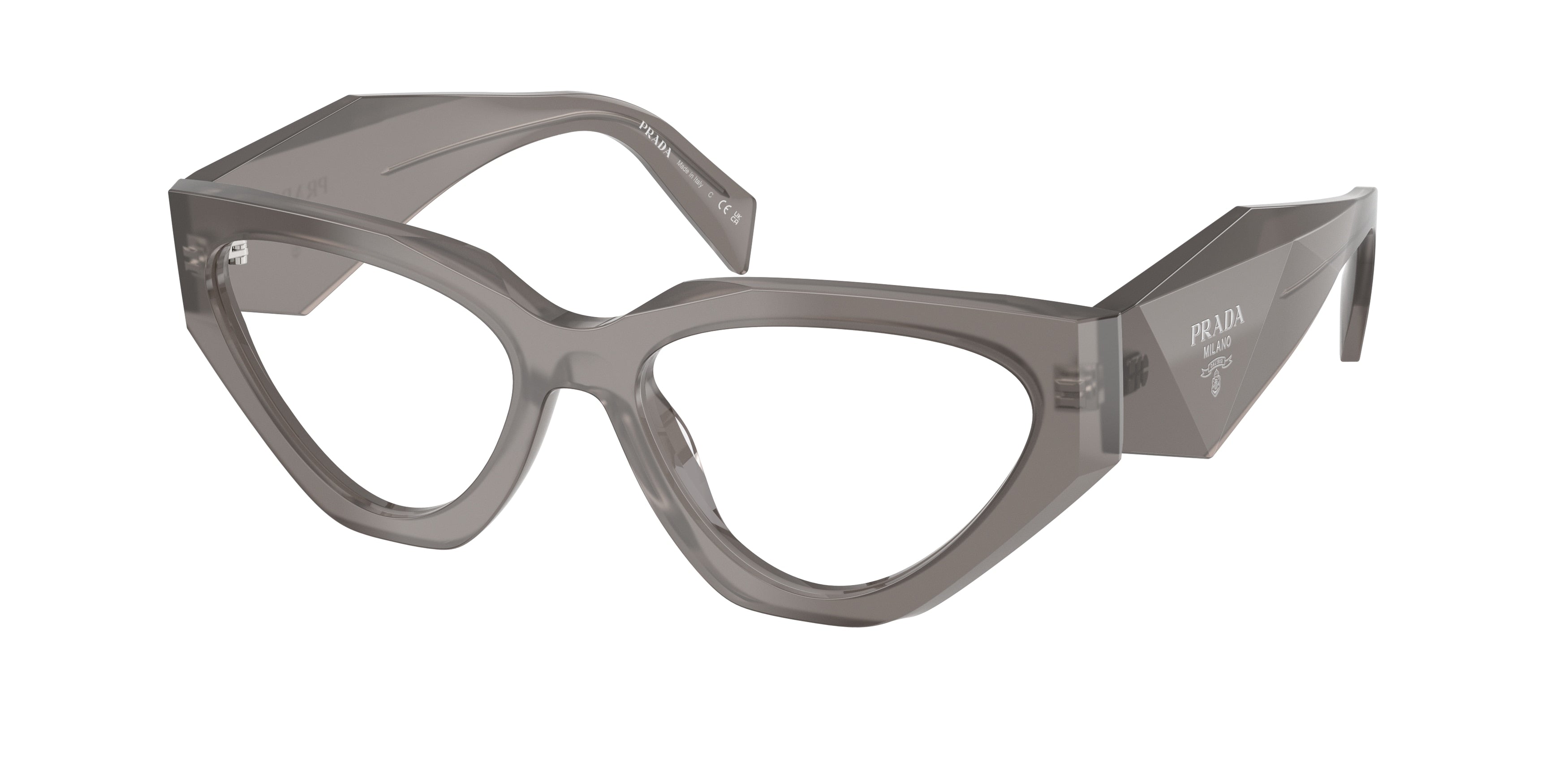 Prada PRC07V Irregular Eyeglasses for Women — Free Shipping - 54-145-17 / 27G1O1-Transparent Flint