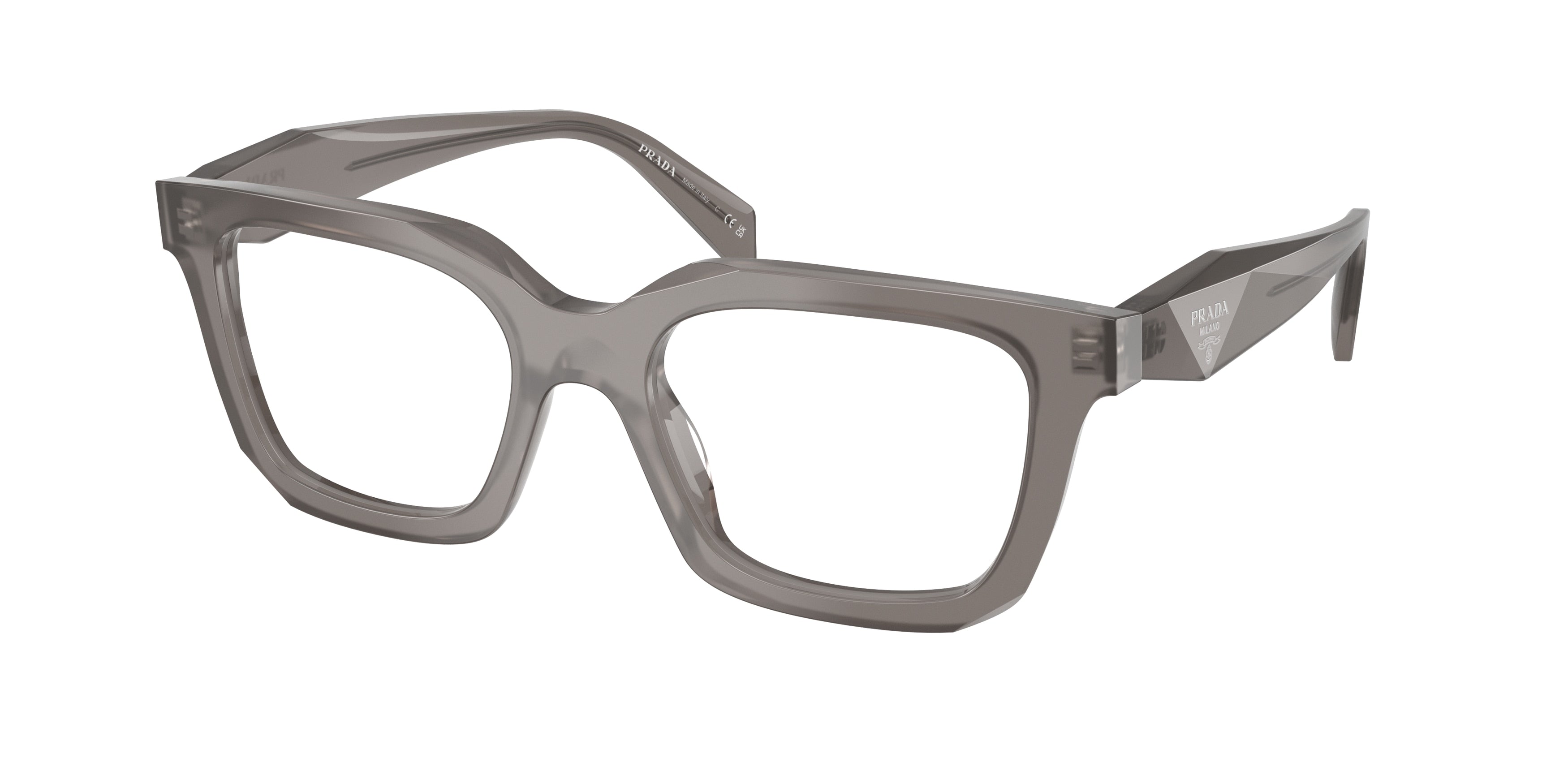 Prada PRC08VF Irregular Eyeglasses for Women — Free Shipping - 53-145-18 / 27G1O1-Transparent Flint