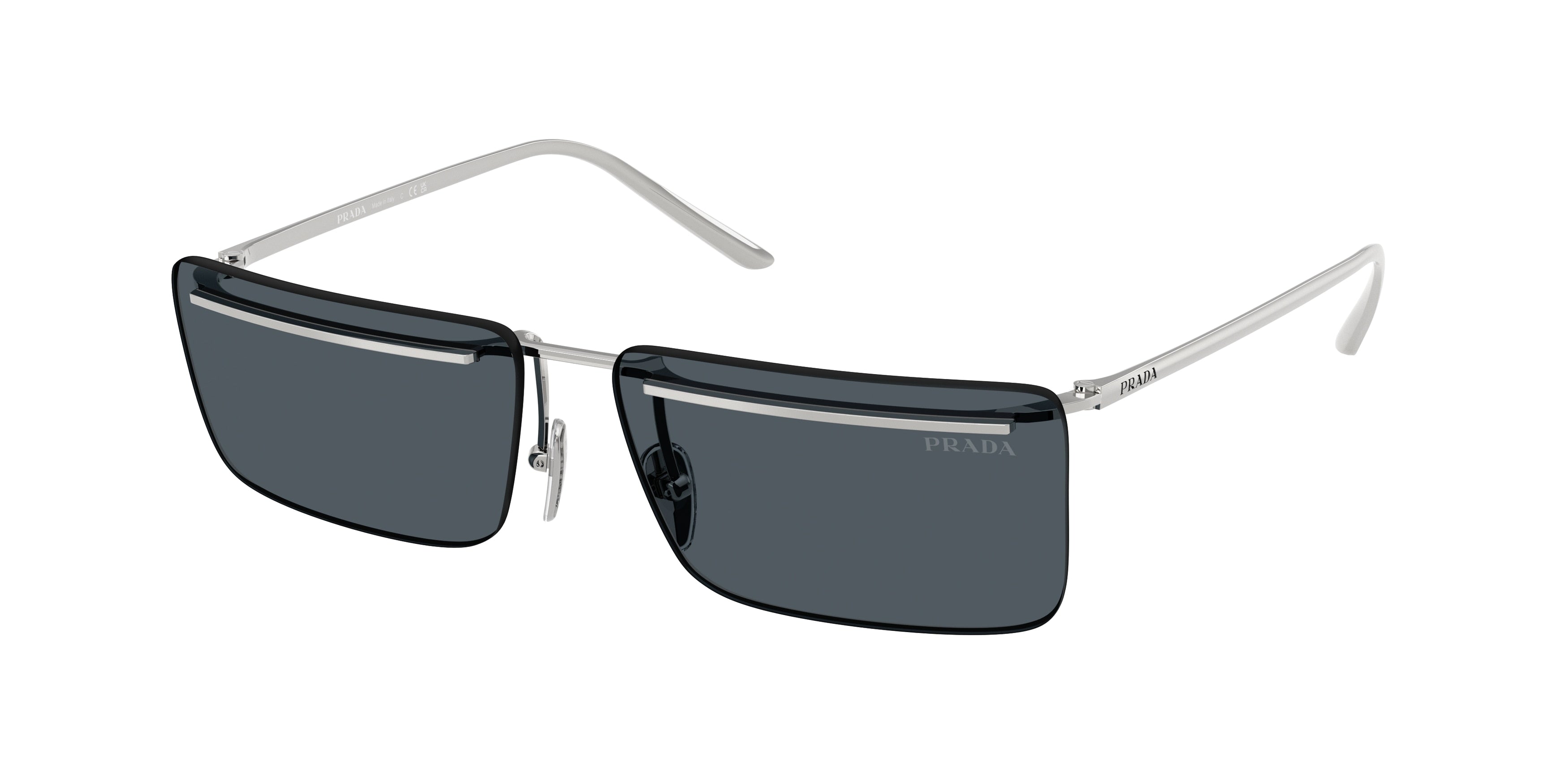 Prada PRC53S Rectangle Sunglasses for Men — Free Shipping - 60-145-14 / 1BC70B-Silver