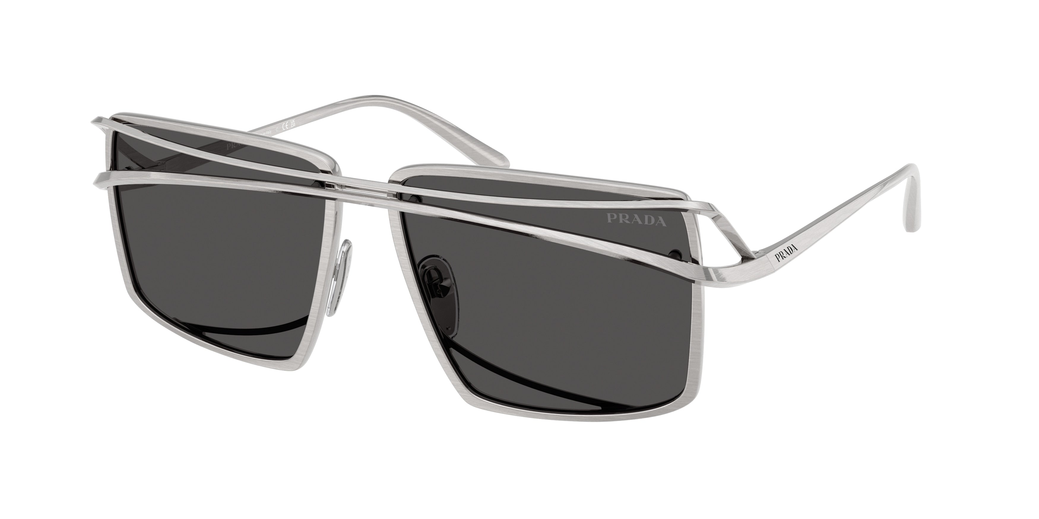 Prada PRC55S Irregular Sunglasses for Men — Free Shipping - 58-140-15 / 28C08Z-Vintage Silver