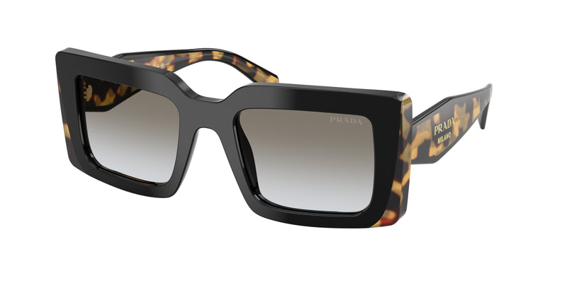 Prada PRD01SF Rectangle Sunglasses  0CD80L-Black/Medium Tortoise 53-140-19 - Color Map Black