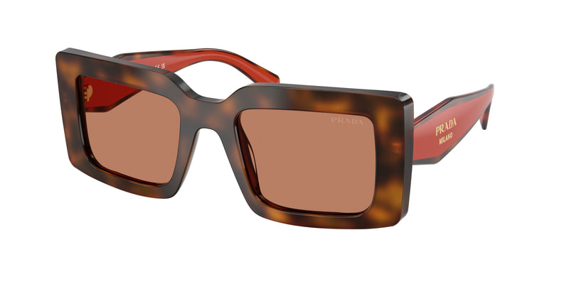 Prada PRD01S Rectangle Sunglasses  01K90Q-Juniper Tortoise/Cotto 52-140-21 - Color Map Tortoise