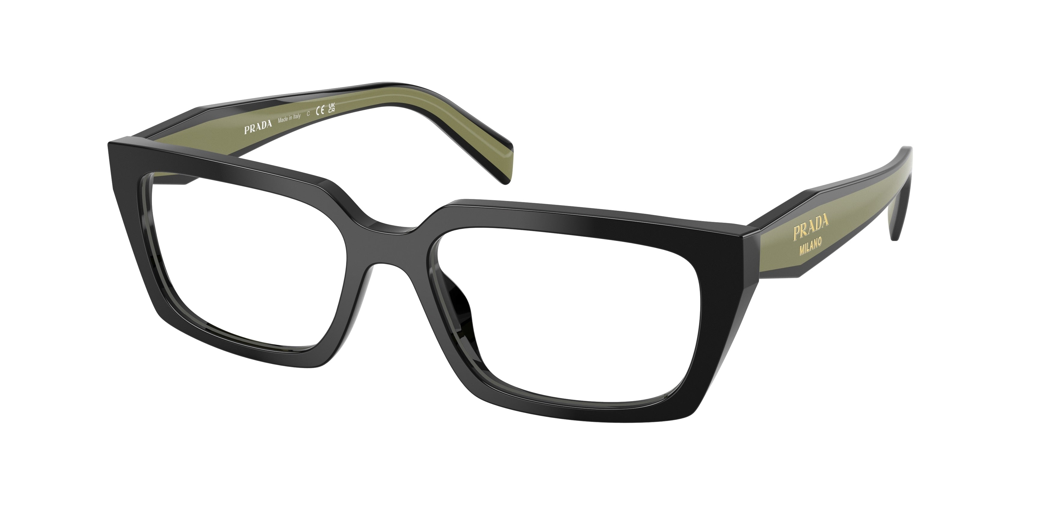 Prada PRD05V Rectangle Eyeglasses  03K1O1-Black 55-140-17 - Color Map Black