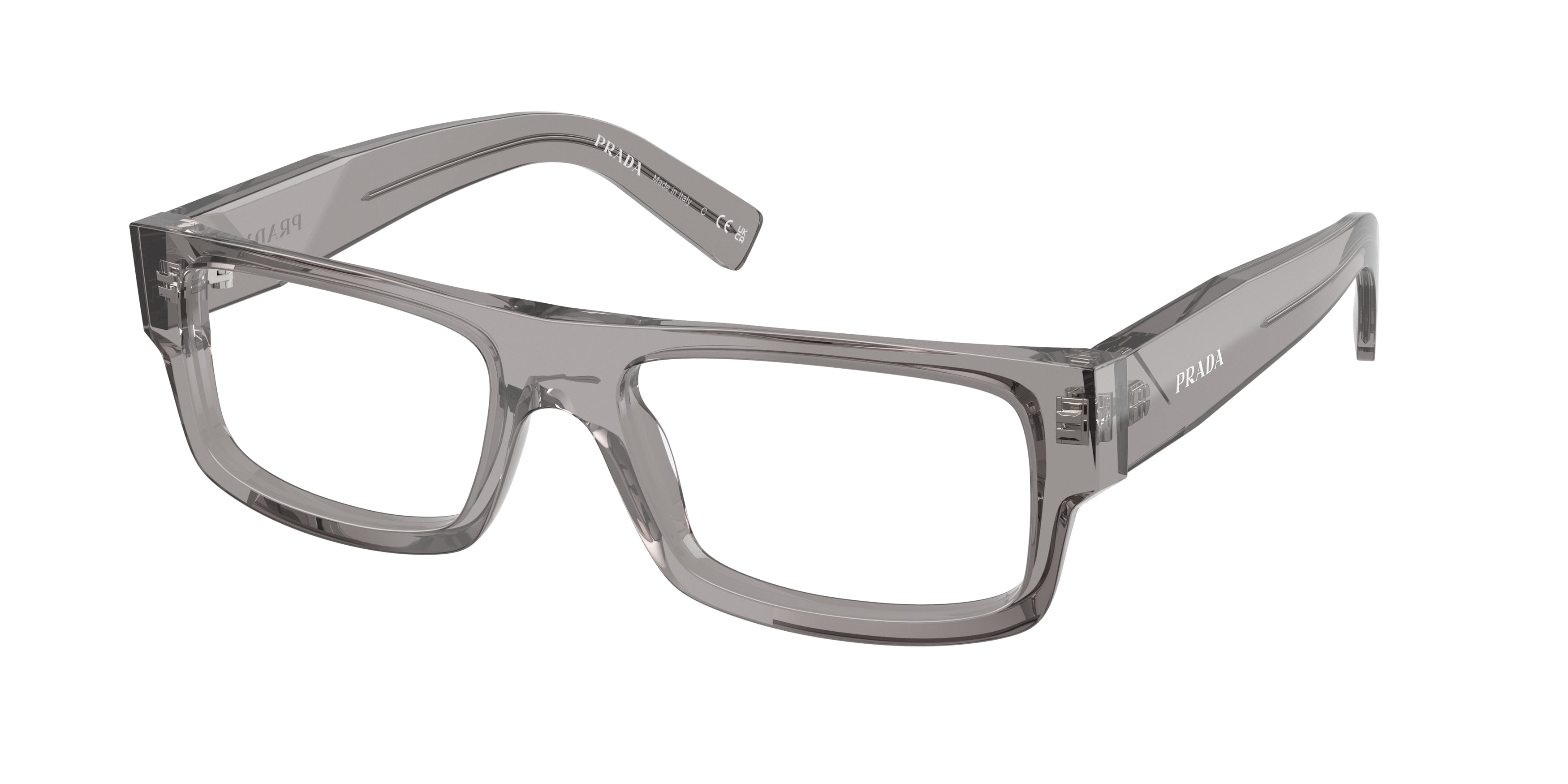 Prada PRD06V Rectangle Eyeglasses  16Z1O1-Grey Transparent 55-145-18 - Color Map Grey