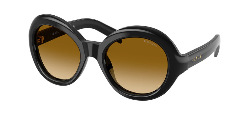 Prada PRD08SU Round Sunglasses  16K10X-Black 53-135-21 - Color Map Black