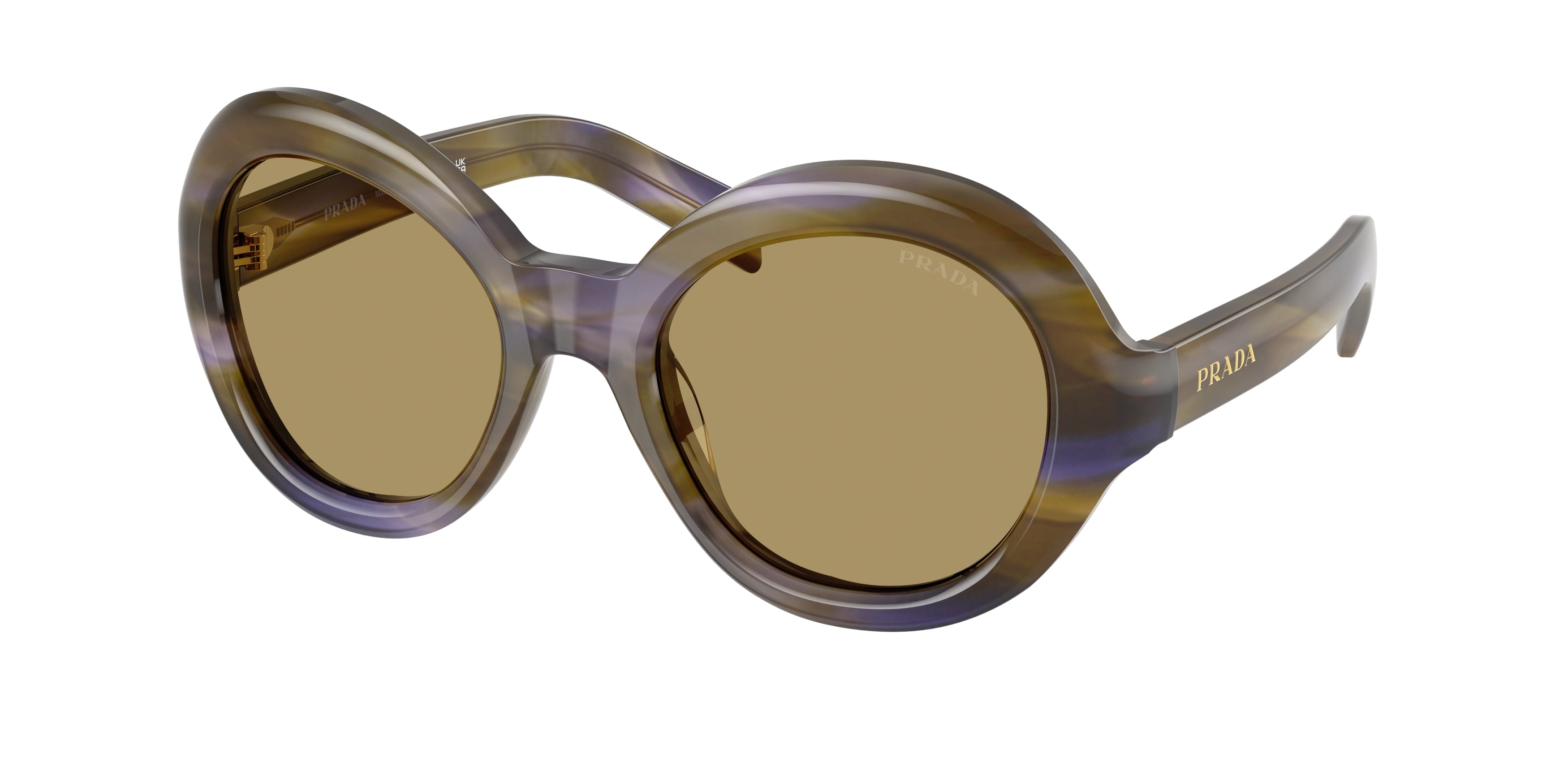 Prada PRD08SU Round Sunglasses  23G70G-Striped Lagoon 53-135-21 - Color Map Brown