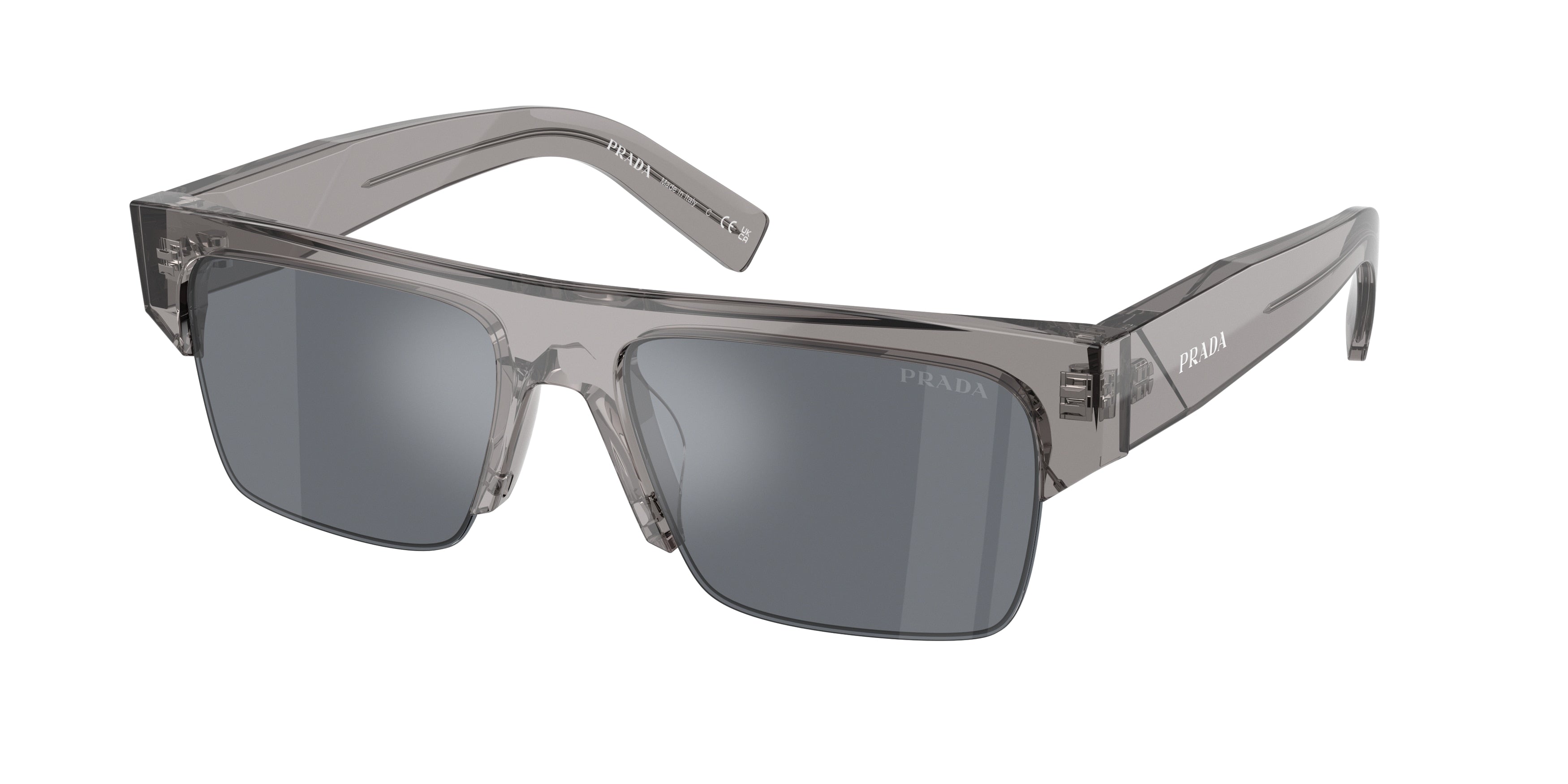 Prada PRD12SU Rectangle Sunglasses  16Z30Z-Transparent Asphalt 55-145-18 - Color Map Grey
