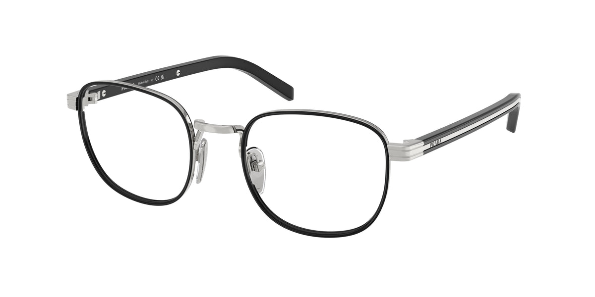 Prada PRD50V Phantos Eyeglasses  1BC1O1-Silver/Black 50-145-21 - Color Map Silver
