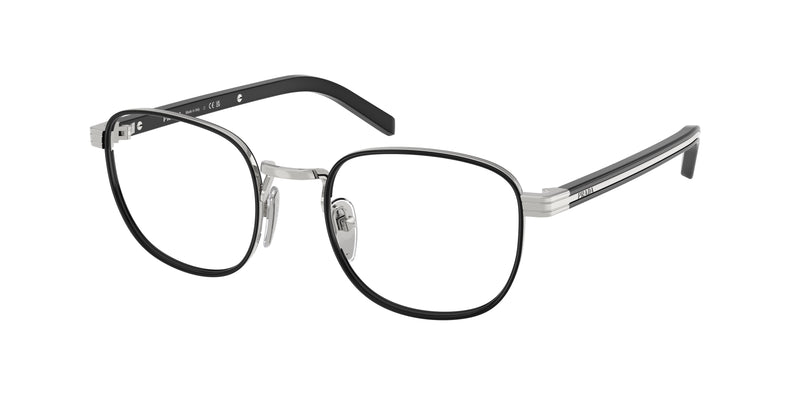 Prada PRD50V Phantos Eyeglasses  1BC1O1-Silver/Black 50-145-21 - Color Map Silver