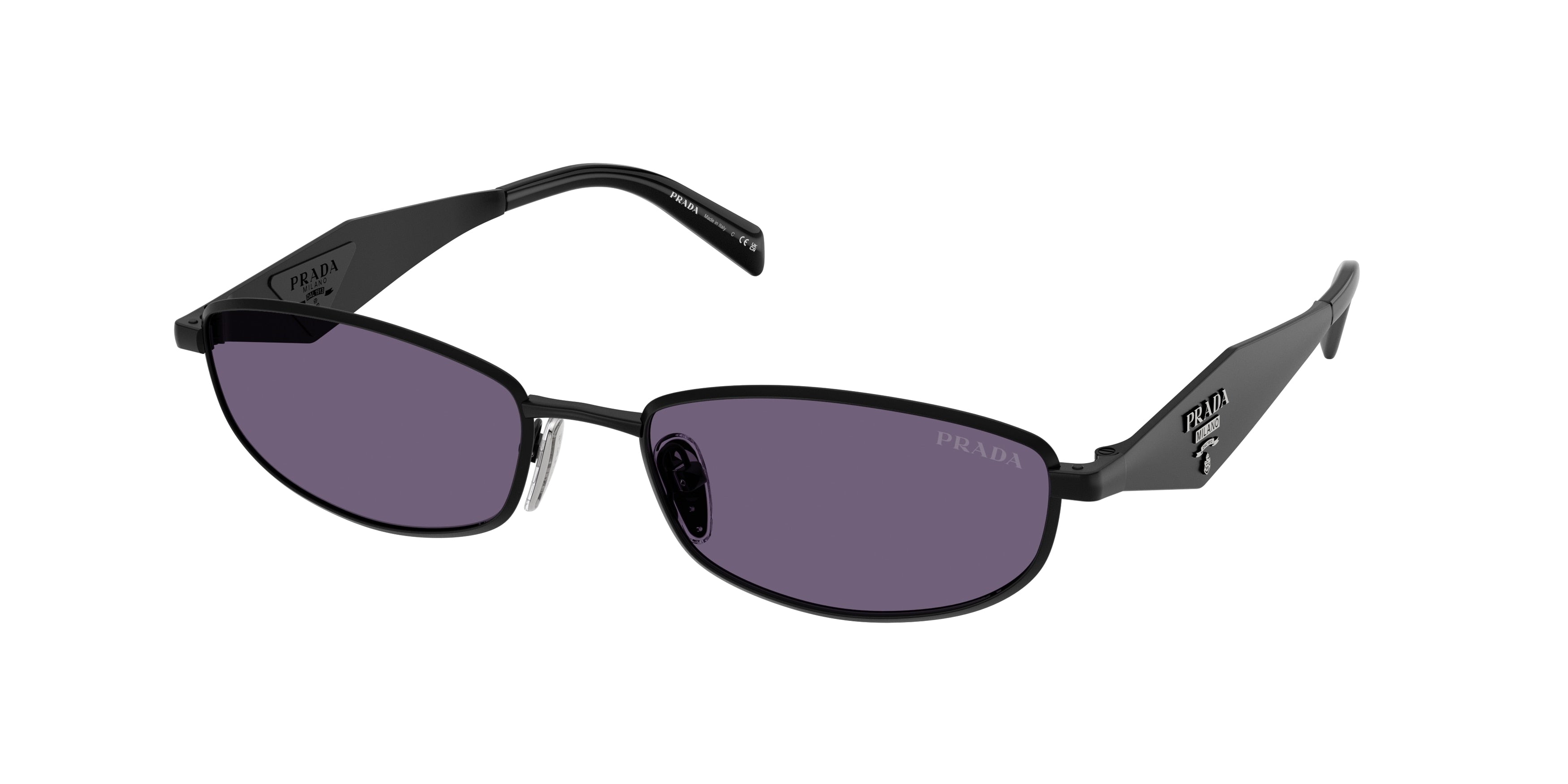 Prada PRD51S Oval Sunglasses  7AB70W-Satin Black 55-140-18 - Color Map Black