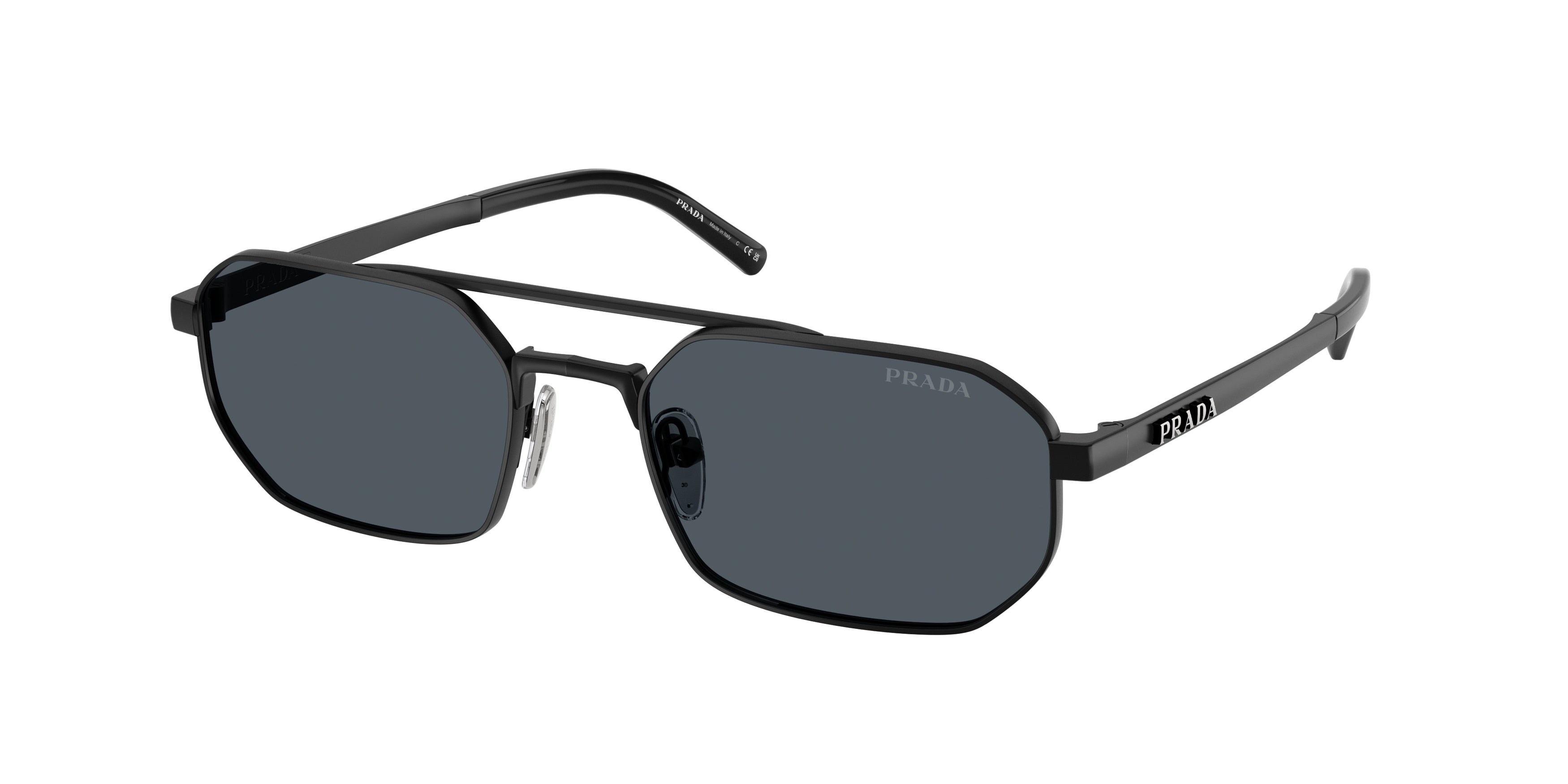 Prada PRD53S Irregular Sunglasses  7AB70B-Satin Black 55-140-19 - Color Map Black