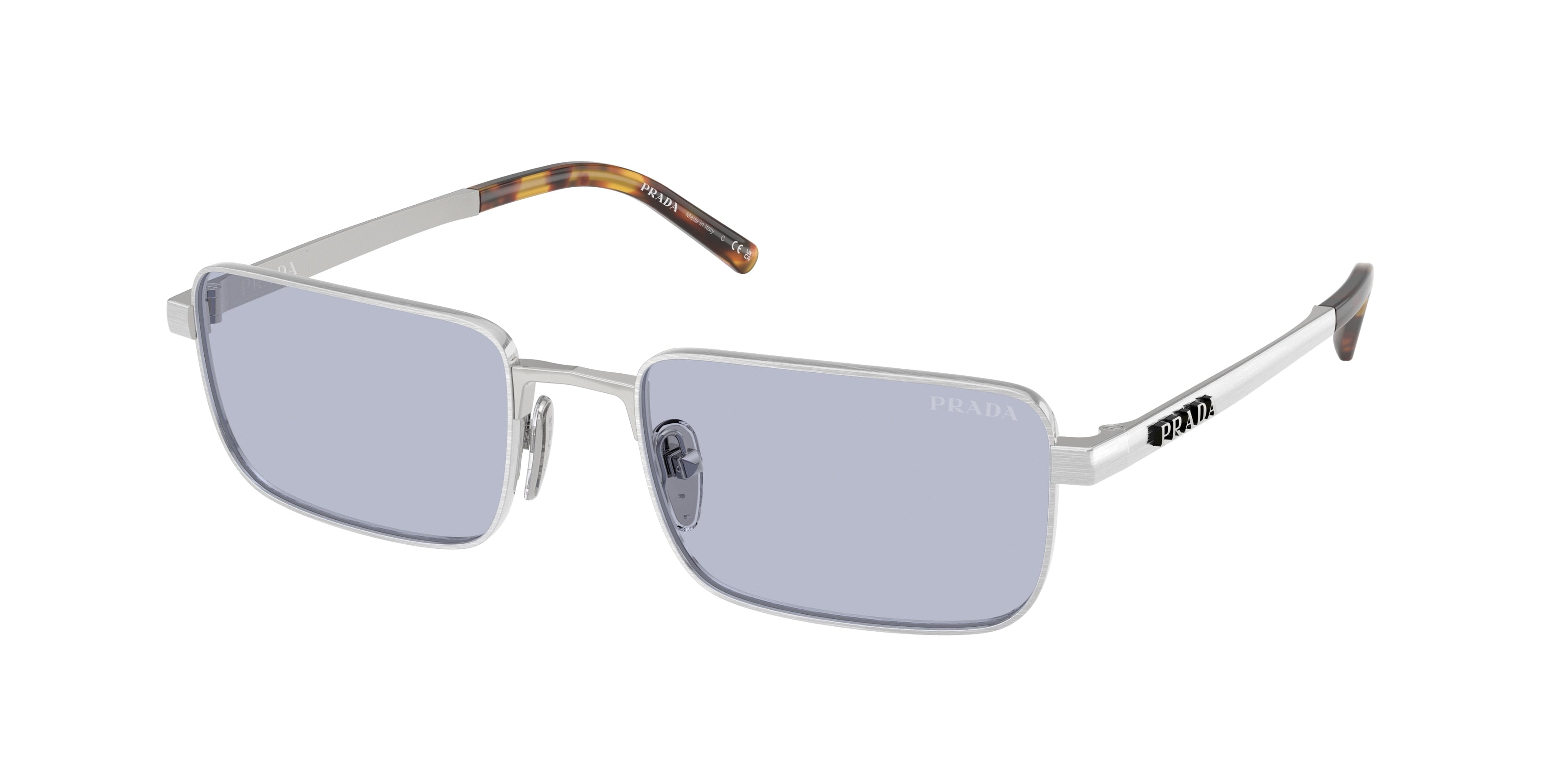 Prada PRD54S Rectangle Sunglasses  04K30X-Satin Silver 55-140-19 - Color Map Silver