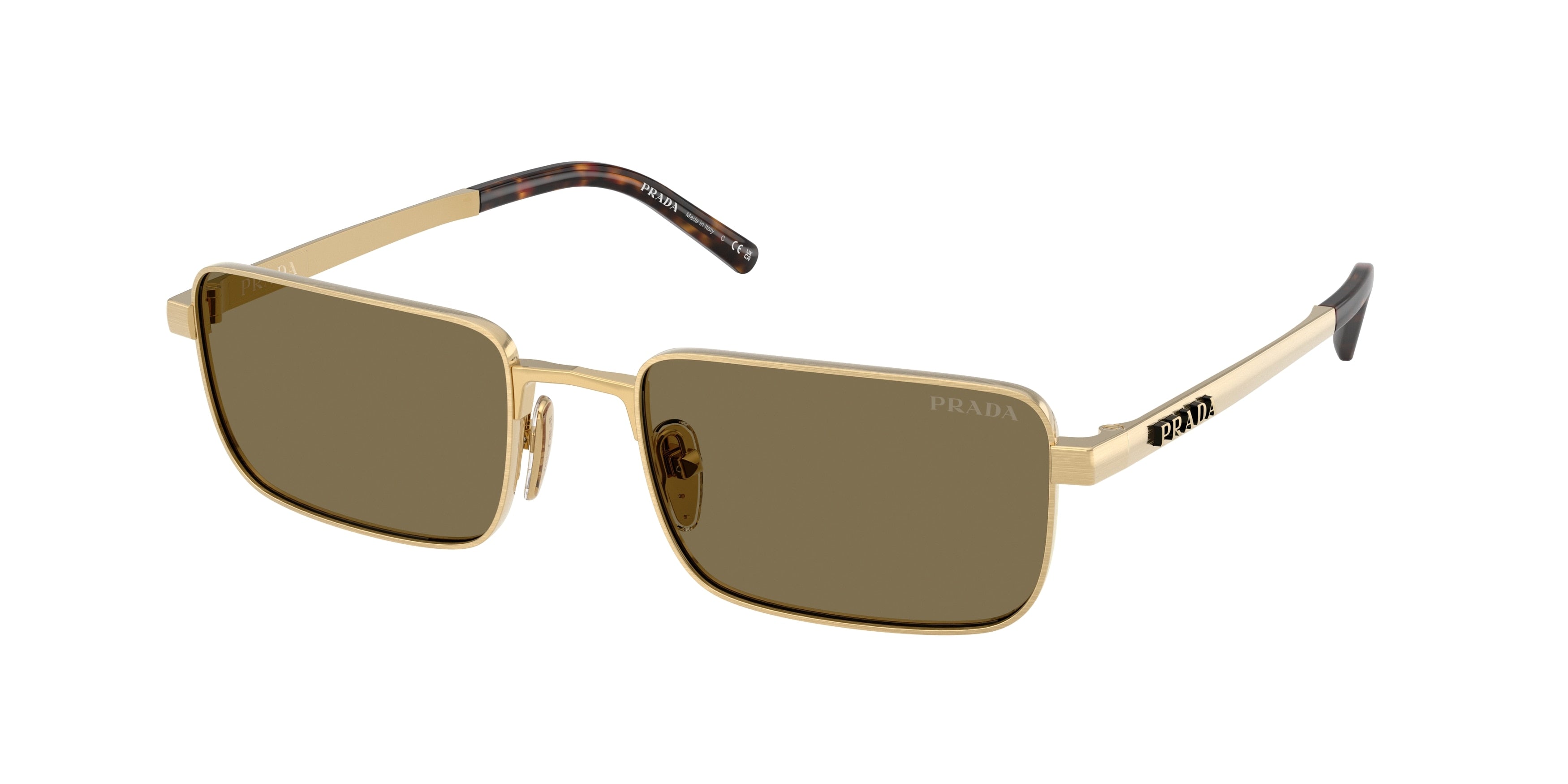 Prada PRD54S Rectangle Sunglasses  24J90F-Satin Gold 55-140-19 - Color Map Gold