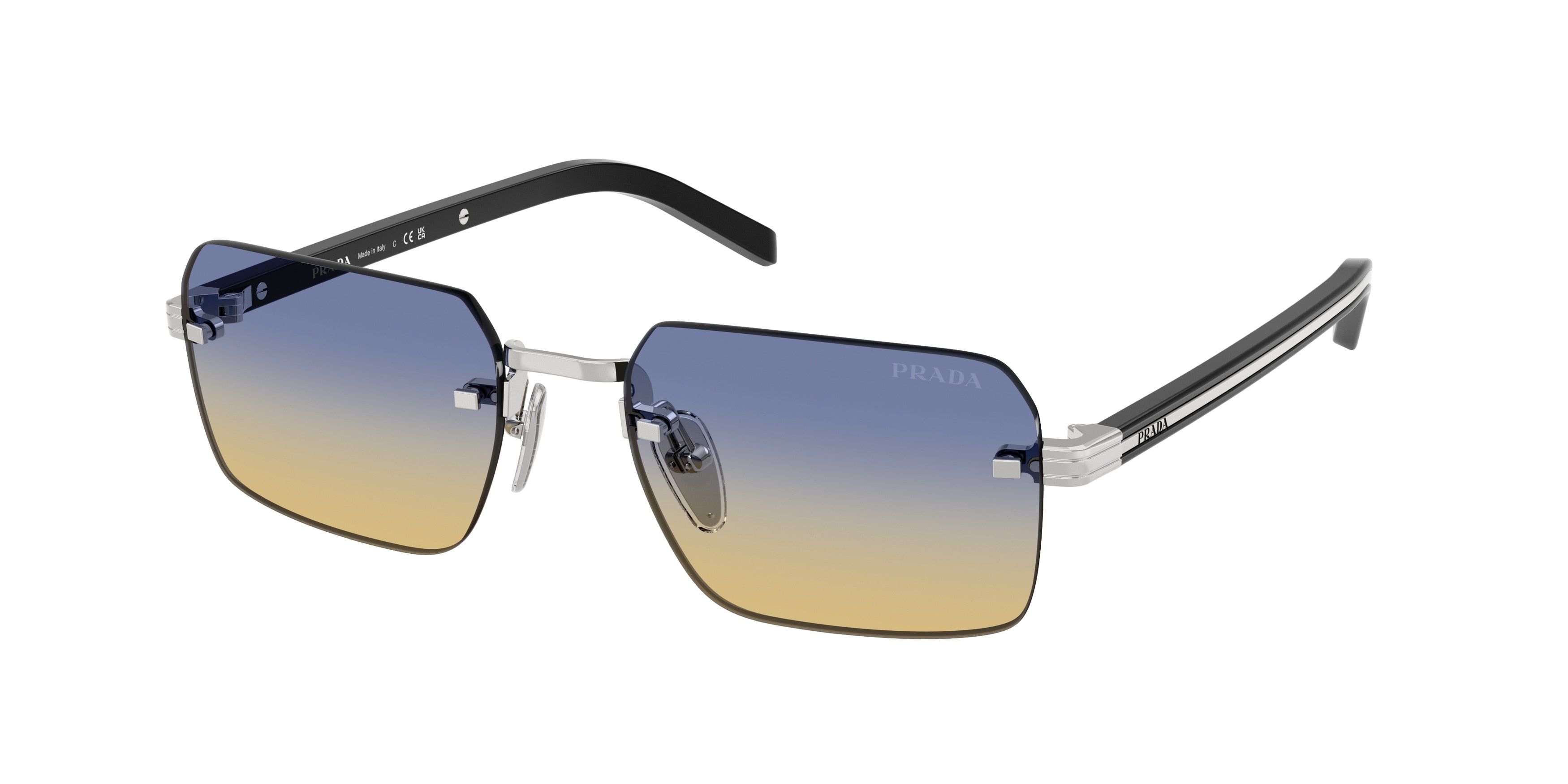 Prada PRD55S Rectangle Sunglasses  1BC50E-Silver 55-145-19 - Color Map Silver