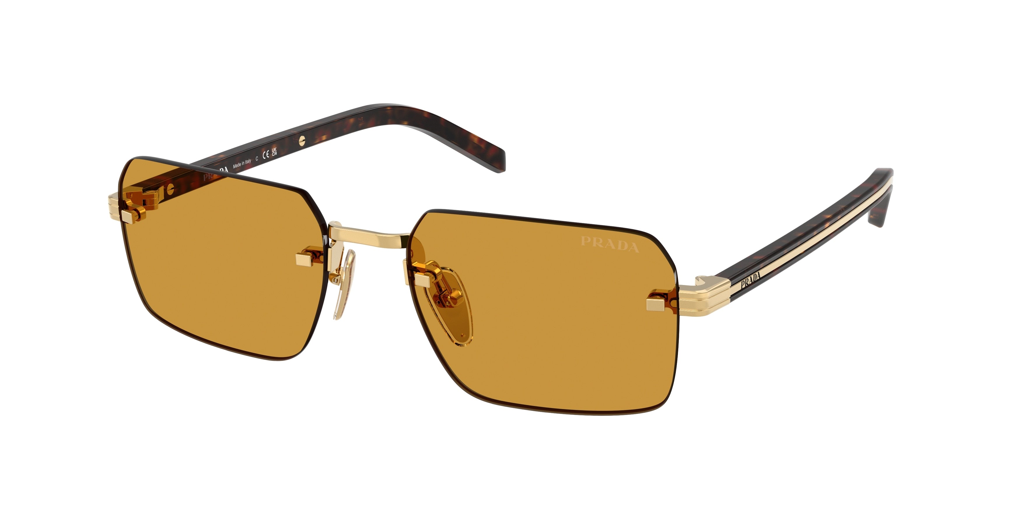 Prada PRD55S Rectangle Sunglasses  5AK50P-Gold 55-145-19 - Color Map Gold