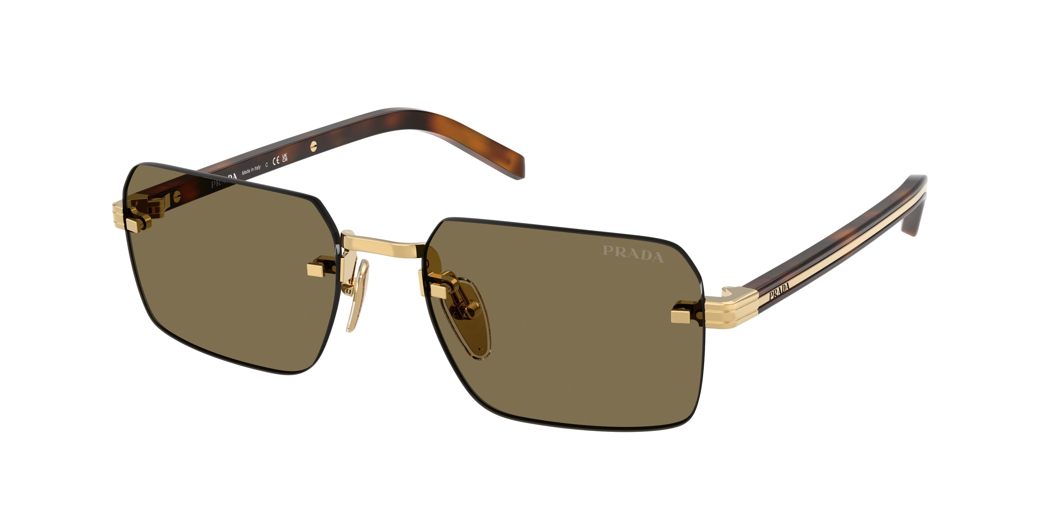 Prada PRD55S Rectangle Sunglasses  5AK90F-Gold 55-145-19 - Color Map Gold