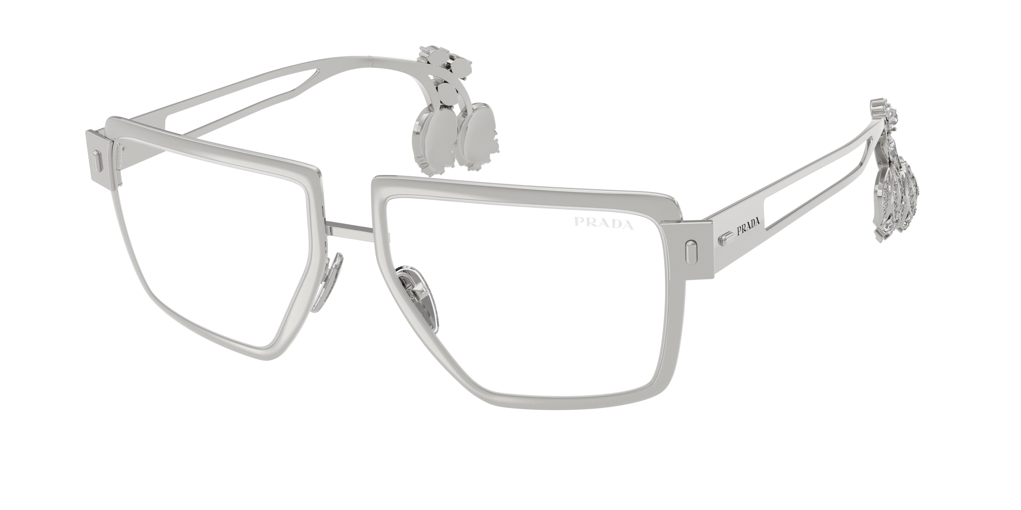 Prada PRD56S Square Sunglasses  1BC10W-Silver 55-160-17 - Color Map Silver