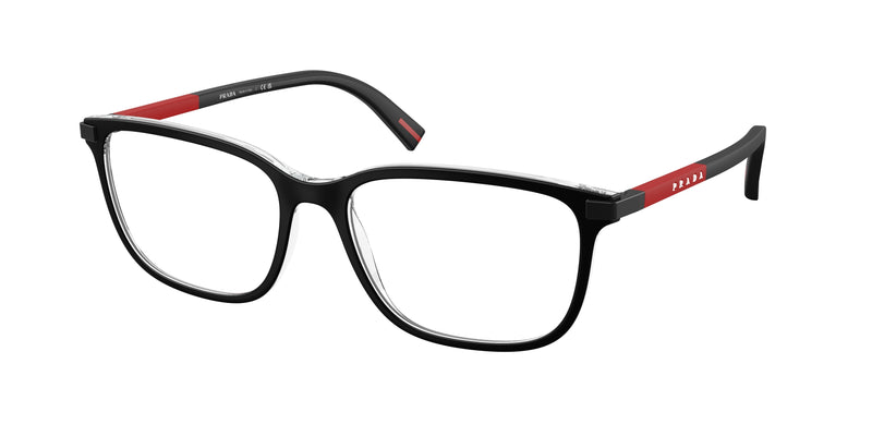 Prada Linea Rossa PS02RV Pillow Eyeglasses  03I1O1-Top Matte Black On Crystal 56-145-17 - Color Map Black
