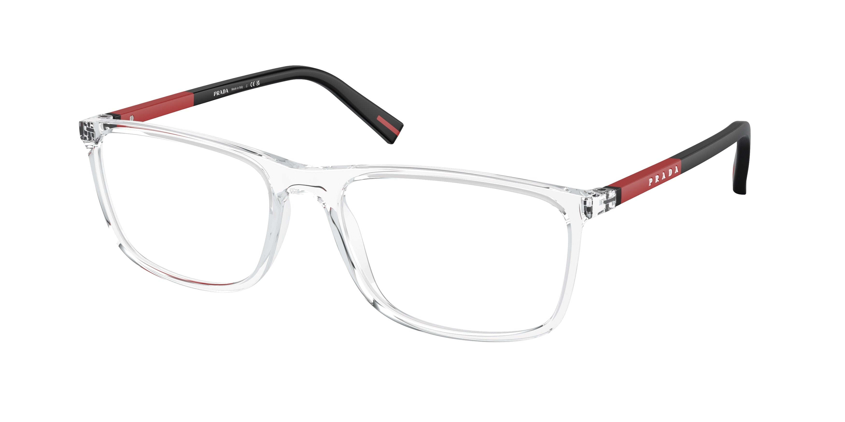 Prada Linea Rossa PS03QV Rectangle Eyeglasses  2AZ1O1-Crystal 57-145-18 - Color Map Transparent
