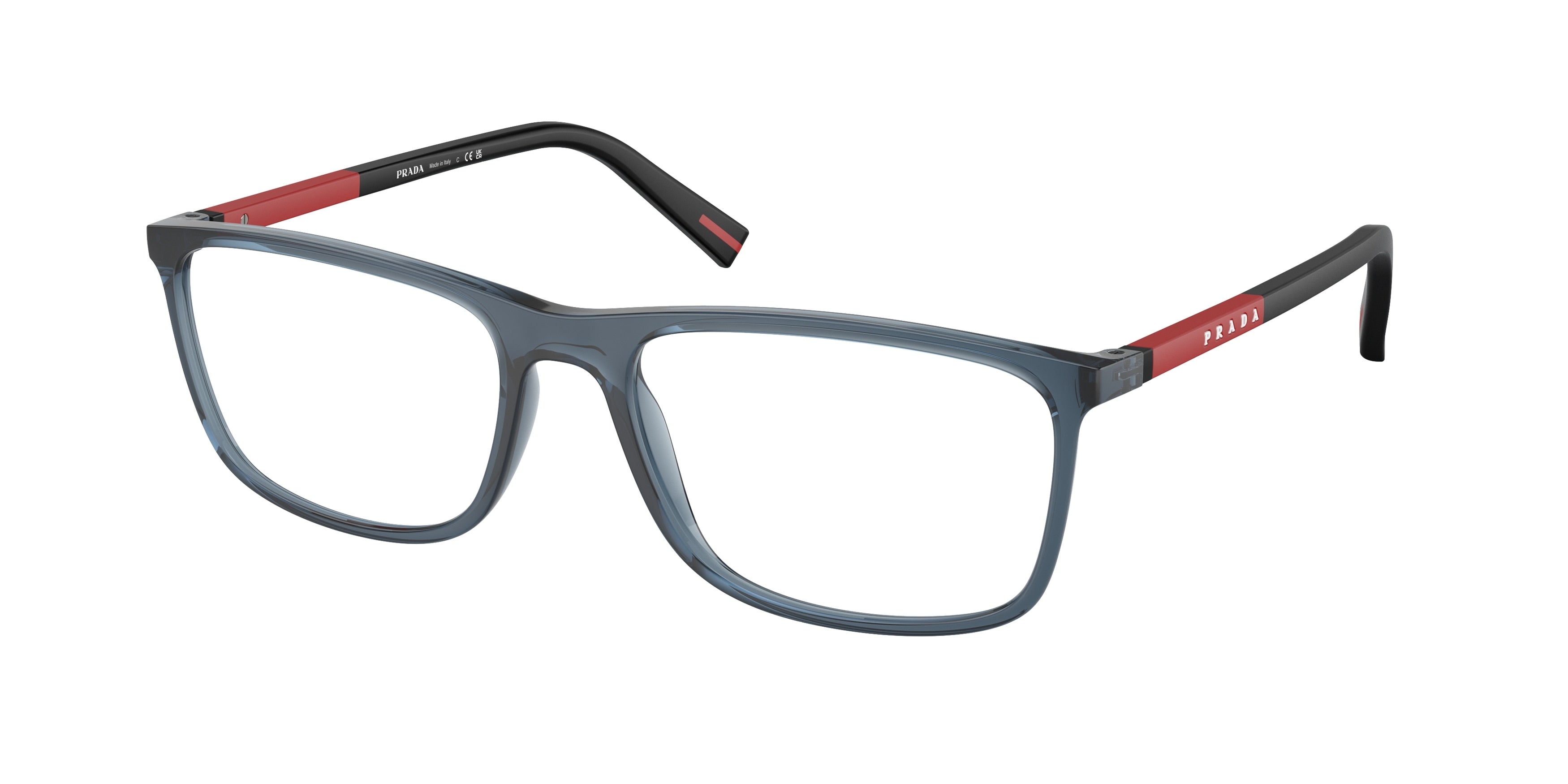 Prada Linea Rossa PS03QV Rectangle Eyeglasses  CZH1O1-Transparent Avio 57-145-18 - Color Map Blue