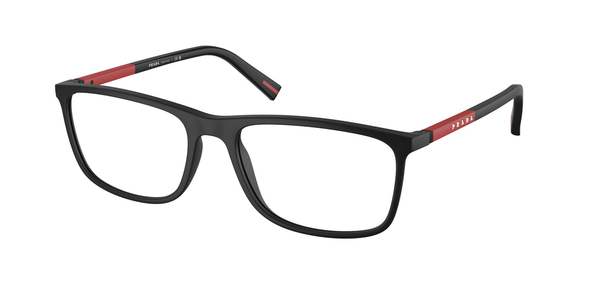 Prada Linea Rossa PS03QV Rectangle Eyeglasses  DG01O1-Black Rubbered 57-145-18 - Color Map Black
