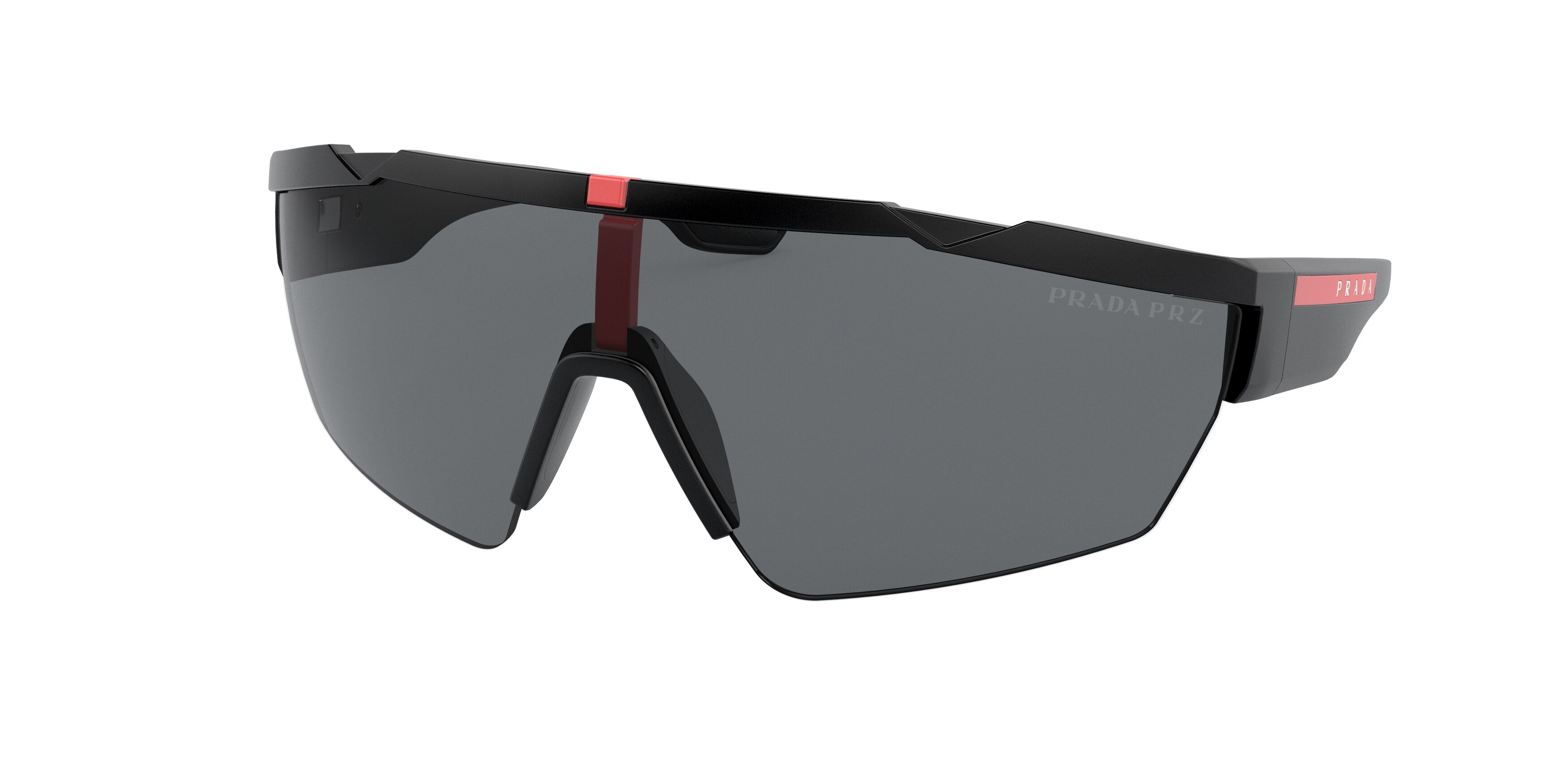 Prada Linea Rossa PS03XSF Irregular Sunglasses  DG05Z1-Black Rubber 44-125-144 - Color Map Black