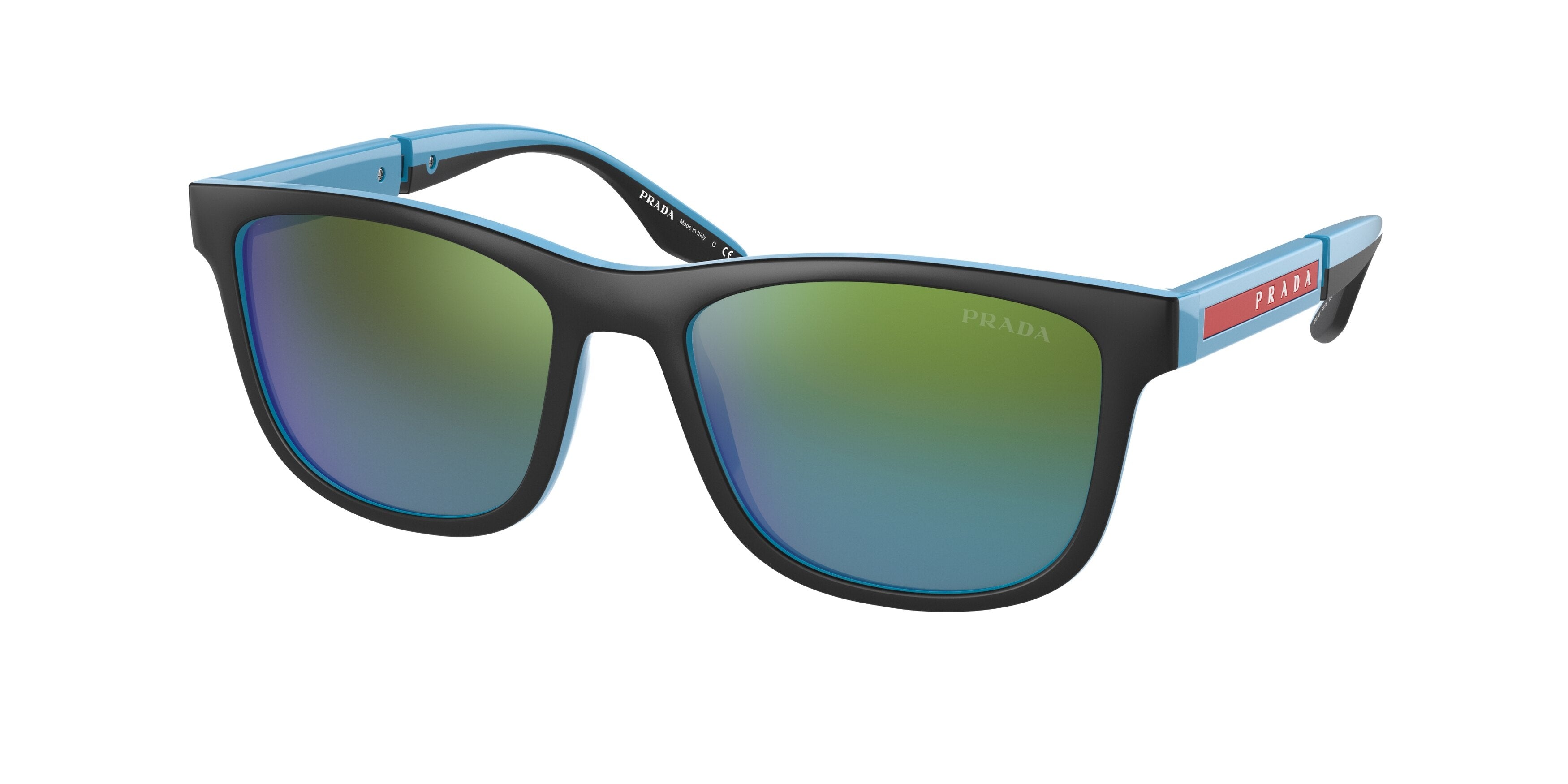 Prada Linea Rossa PS04XS Square Sunglasses  05S05L-Black Rubber/Turquoise 54-145-18 - Color Map Black