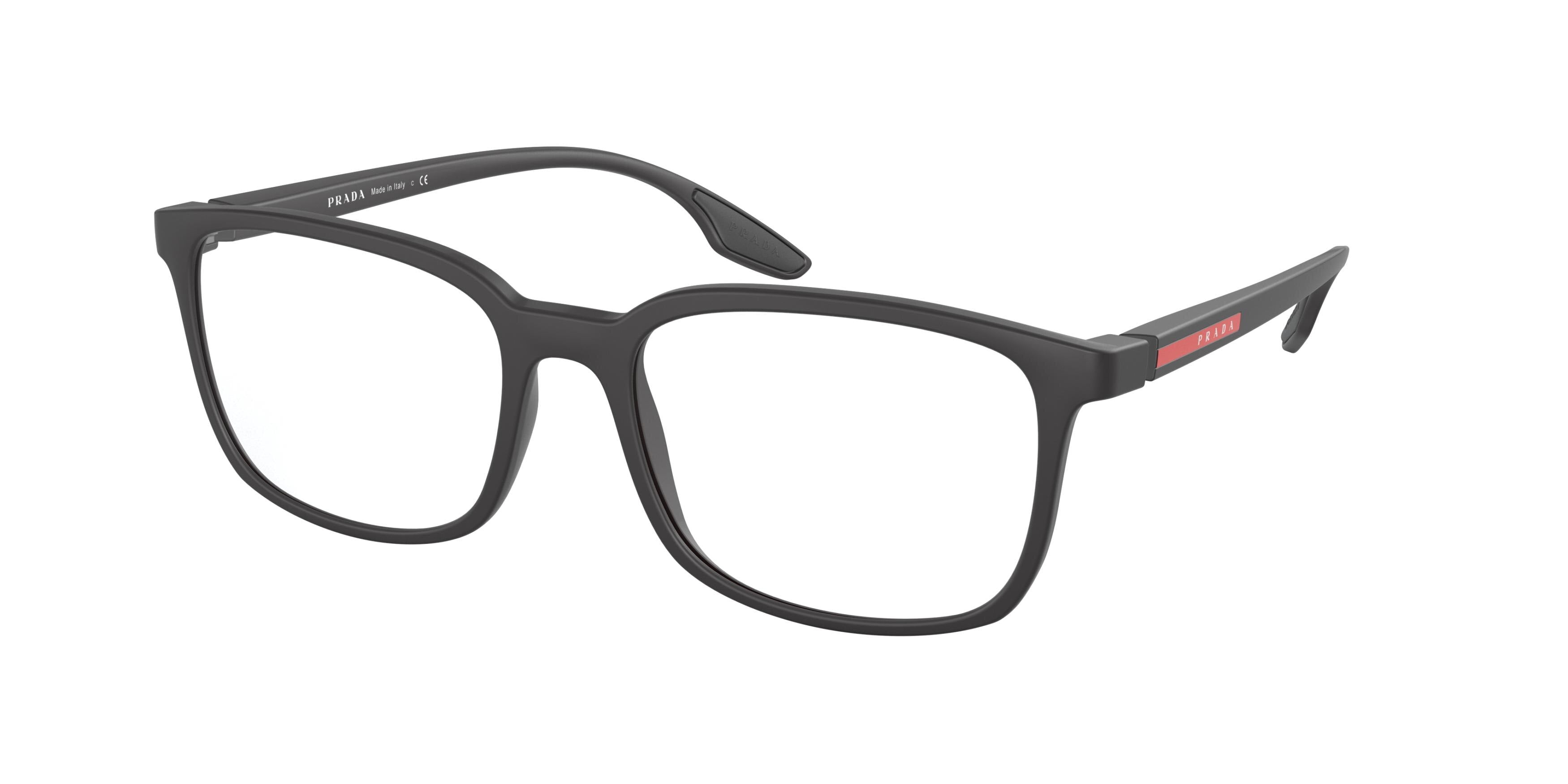 Prada Linea Rossa PS05MV Rectangle Eyeglasses  1BO1O1-Demishiny Black 55-145-18 - Color Map Black