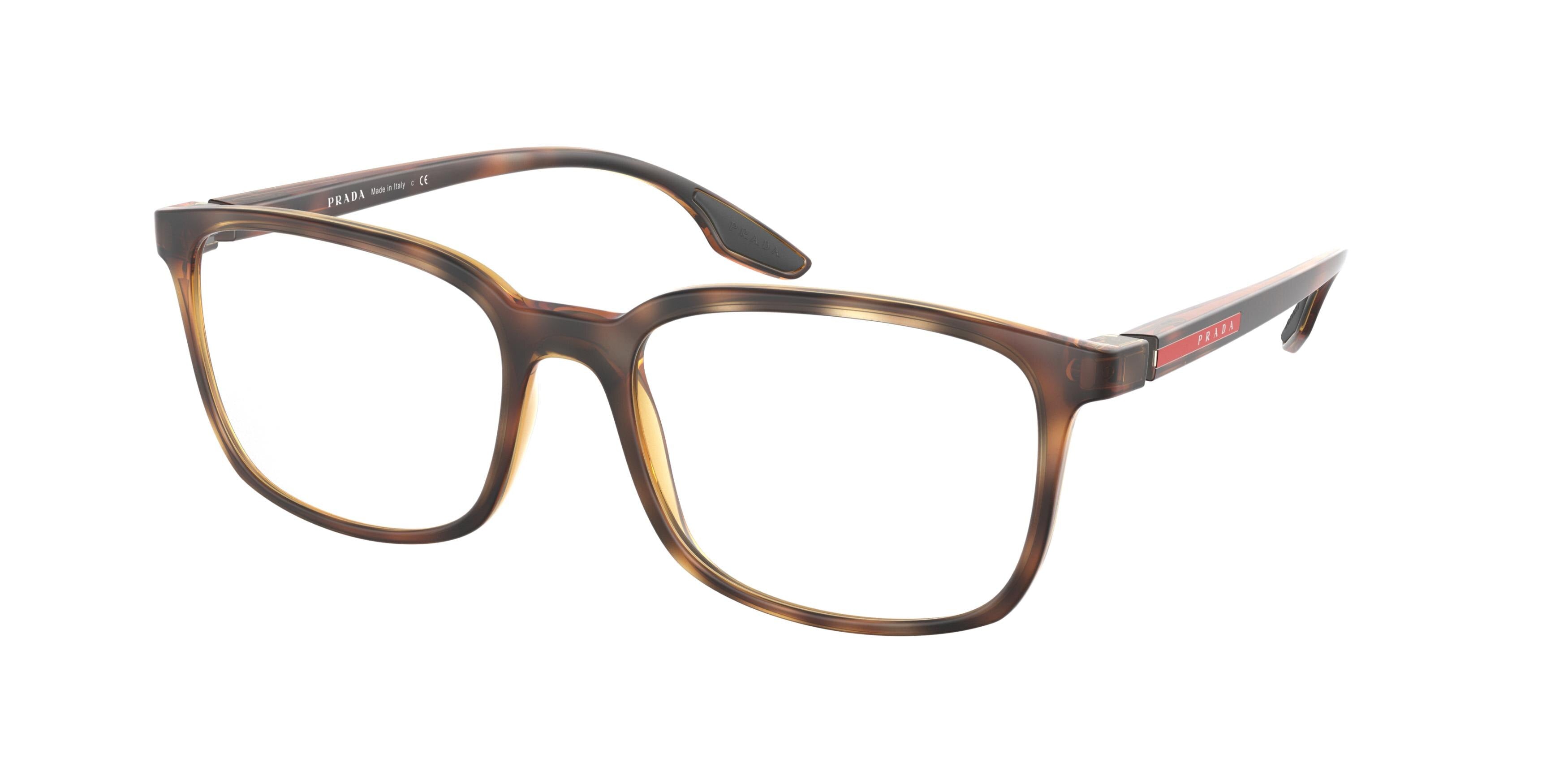 Prada Linea Rossa PS05MV Rectangle Eyeglasses  5641O1-Havana Demishiny 55-145-18 - Color Map Tortoise