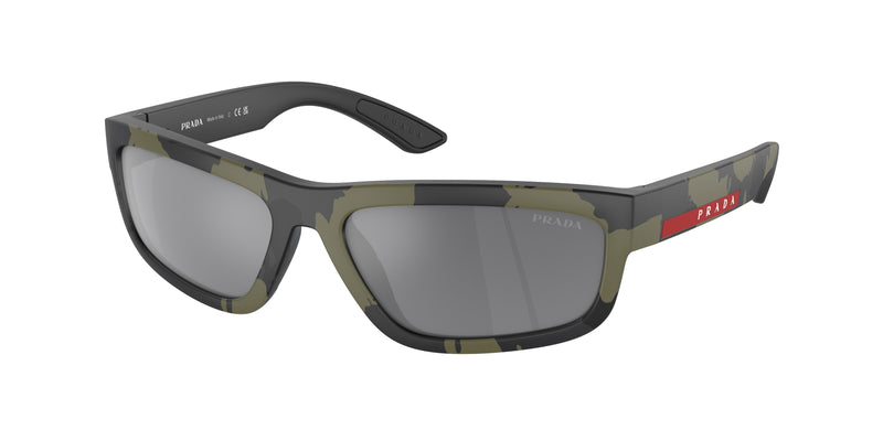 Prada Linea Rossa PS05ZS Rectangle Sunglasses  14X07G-Green Mimetic Rubbered 59-140-17 - Color Map Green