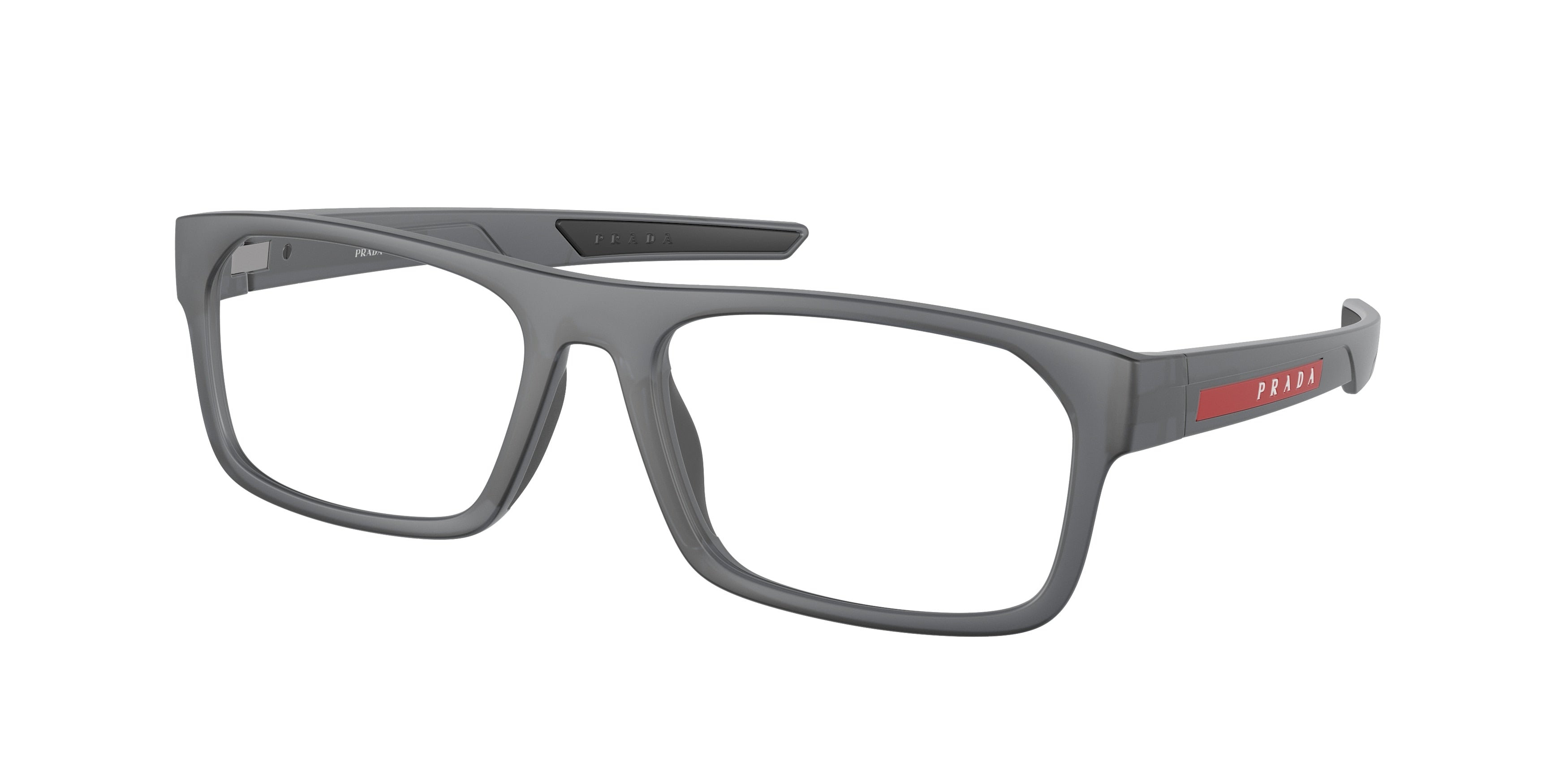 Prada Linea Rossa PS08OV Rectangle Eyeglasses  13C1O1-Black Transparent 57-140-18 - Color Map Black