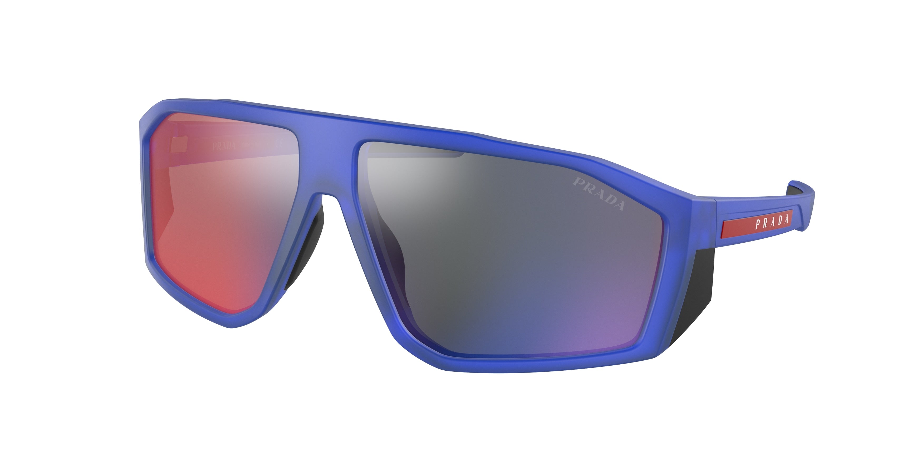 Prada Linea Rossa PS08WS Irregular Sunglasses  10C08F-Matte Blue Transparent 67-130-13 - Color Map Blue