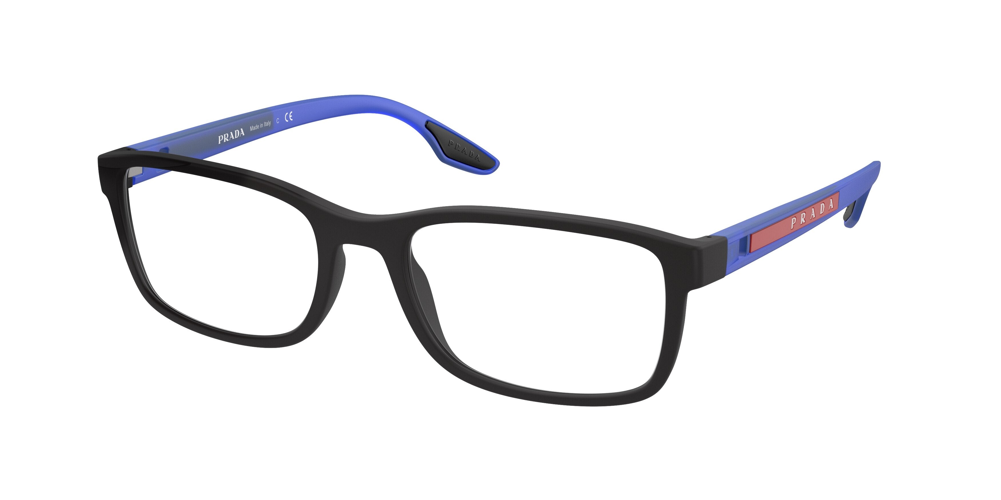 Prada Linea Rossa PS09OV Pillow Eyeglasses  15C1O1-Black Rubber 55-145-19 - Color Map Black