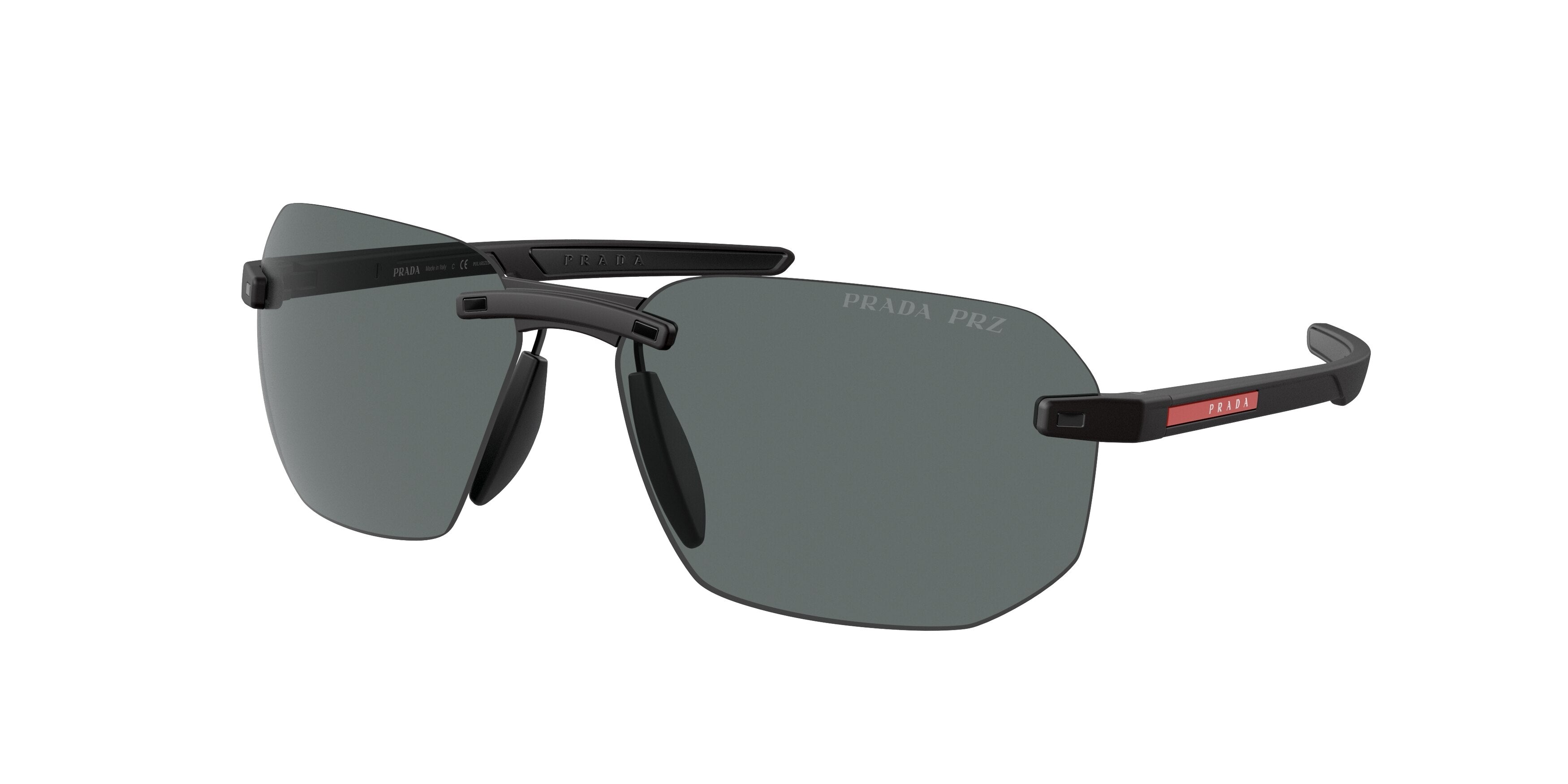 Prada Linea Rossa PS09WS Irregular Sunglasses  DG002G-Black Rubber 62-130-14 - Color Map Black