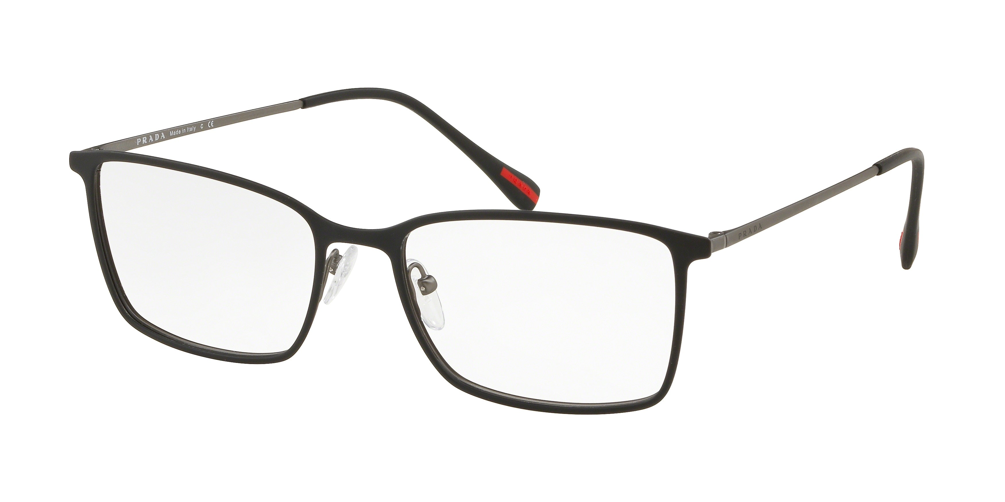 Prada Linea Rossa LIFESTYLE PS51LV Rectangle Eyeglasses  6BJ1O1-Black Rubber/Gunmetal Rubber 56-145-18 - Color Map Black