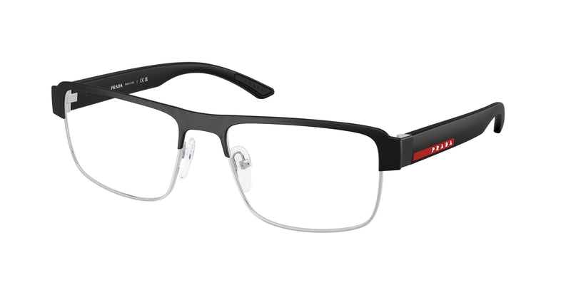 Prada Linea Rossa PS51RV Rectangle Eyeglasses  1BO1O1-Matte Black/Silver 56-145-18 - Color Map Black