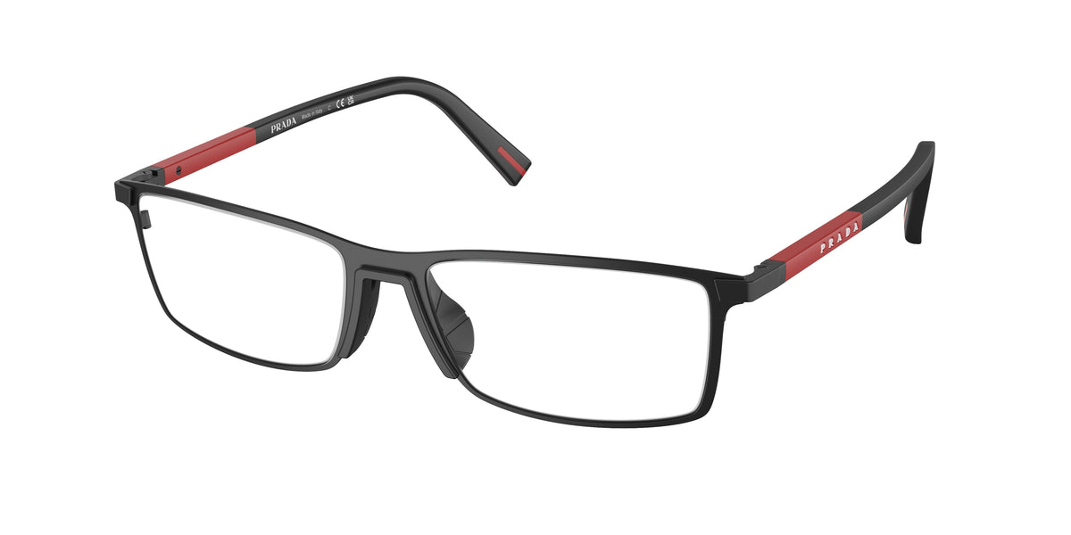 Prada Linea Rossa PS53QV Rectangle Eyeglasses  1BO1O1-Black Matte 55-145-17 - Color Map Black